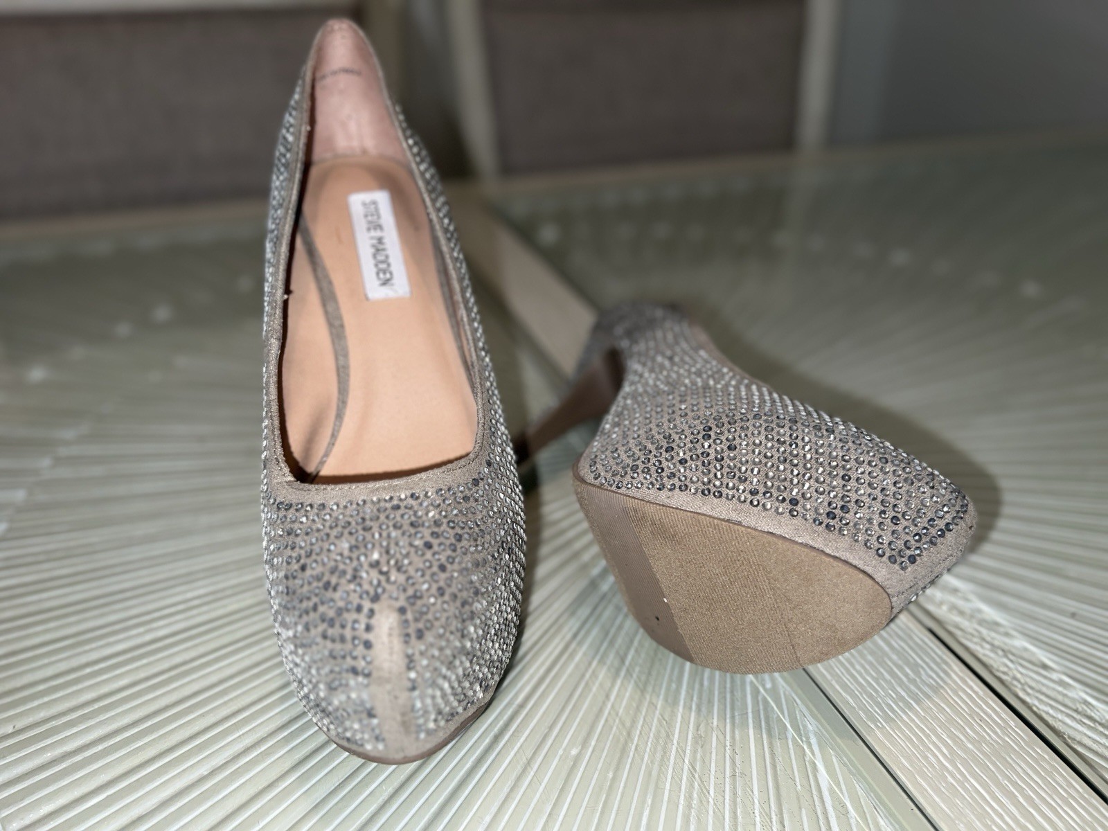 Steve Madden Women’s Silver Rhinestone Round Toe Stiletto Pump Slip-On 9