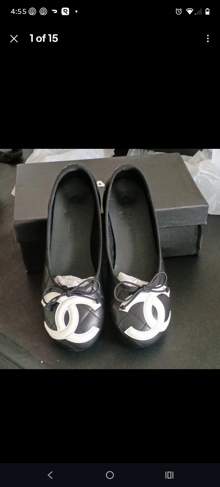 Chanel Cambon black white ballet slipper 7.5 new in box Authentic