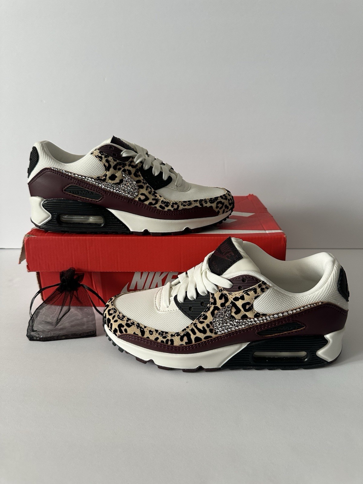 Custom Nike Air Max 90 Burgundy Leopard Print