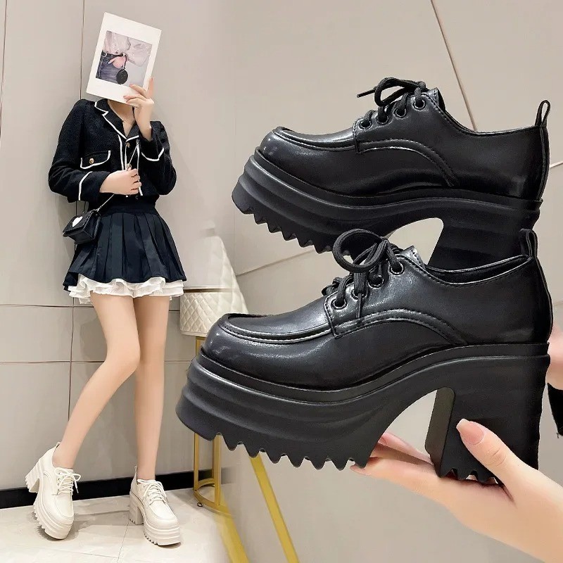 Women’s Gothic Platform Loafers Chunky High Heel Leather Lolita Shoes