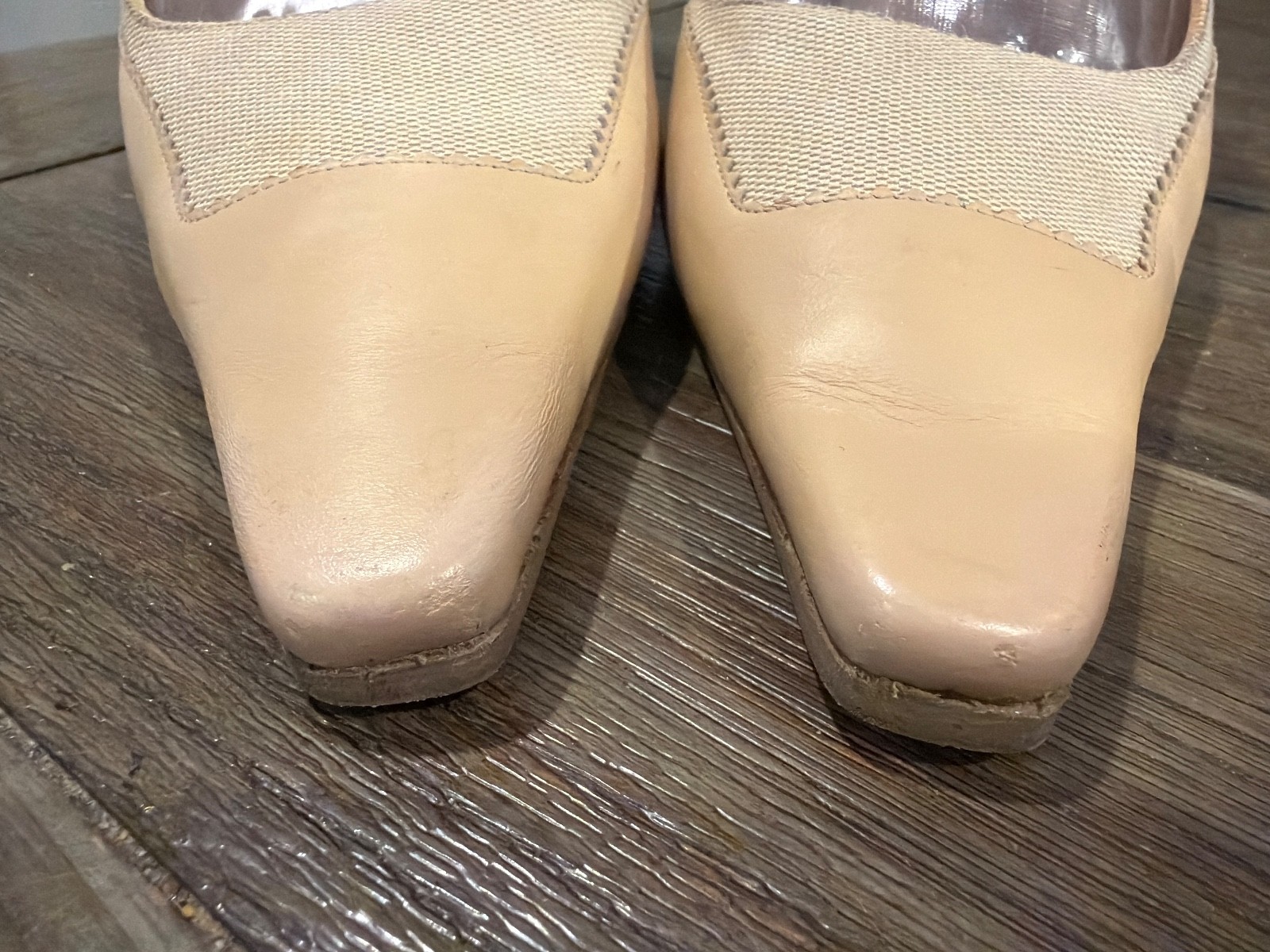 GUCCI Vintage Beige Leather Canvas Sling Back Heels Pumps Women’s 8 B