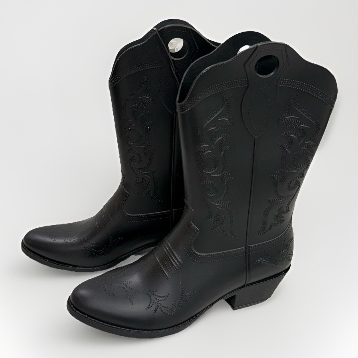 Womans Cowboy Rubber Rain Boots Sz 8 Black Pull On Water Resistant Southwestern
