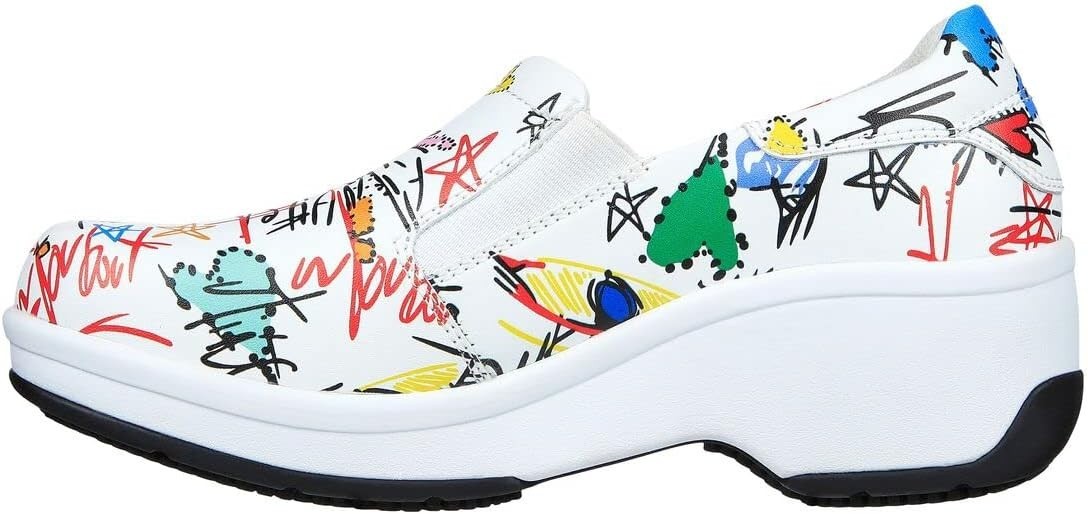 Skechers Upswep SR Clog Womens Work Relaxed Fit Slip Resistant White/Multi