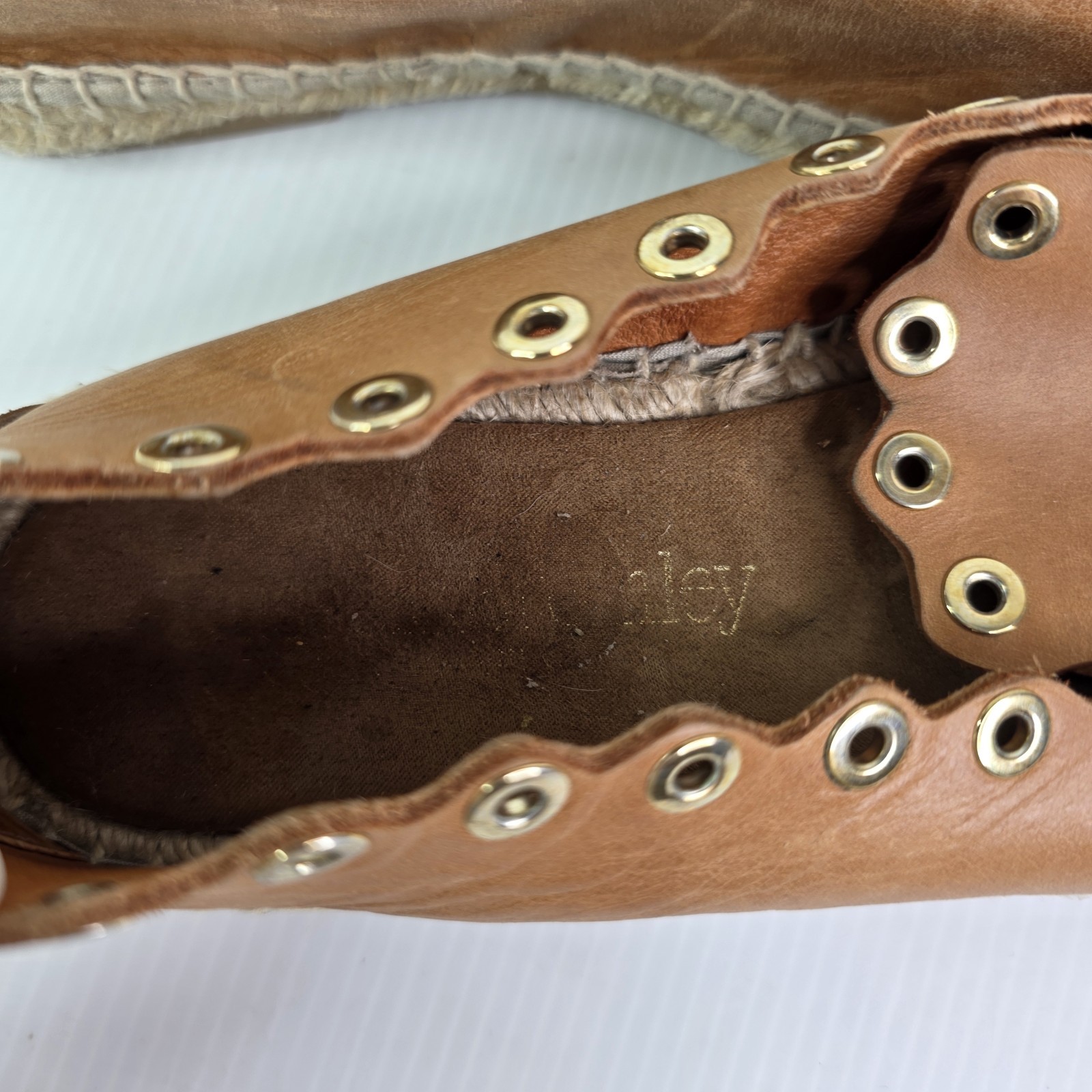 Russell & Bromley Brown Leather Rivets Flat Espadrilles Size 37 (US 7)