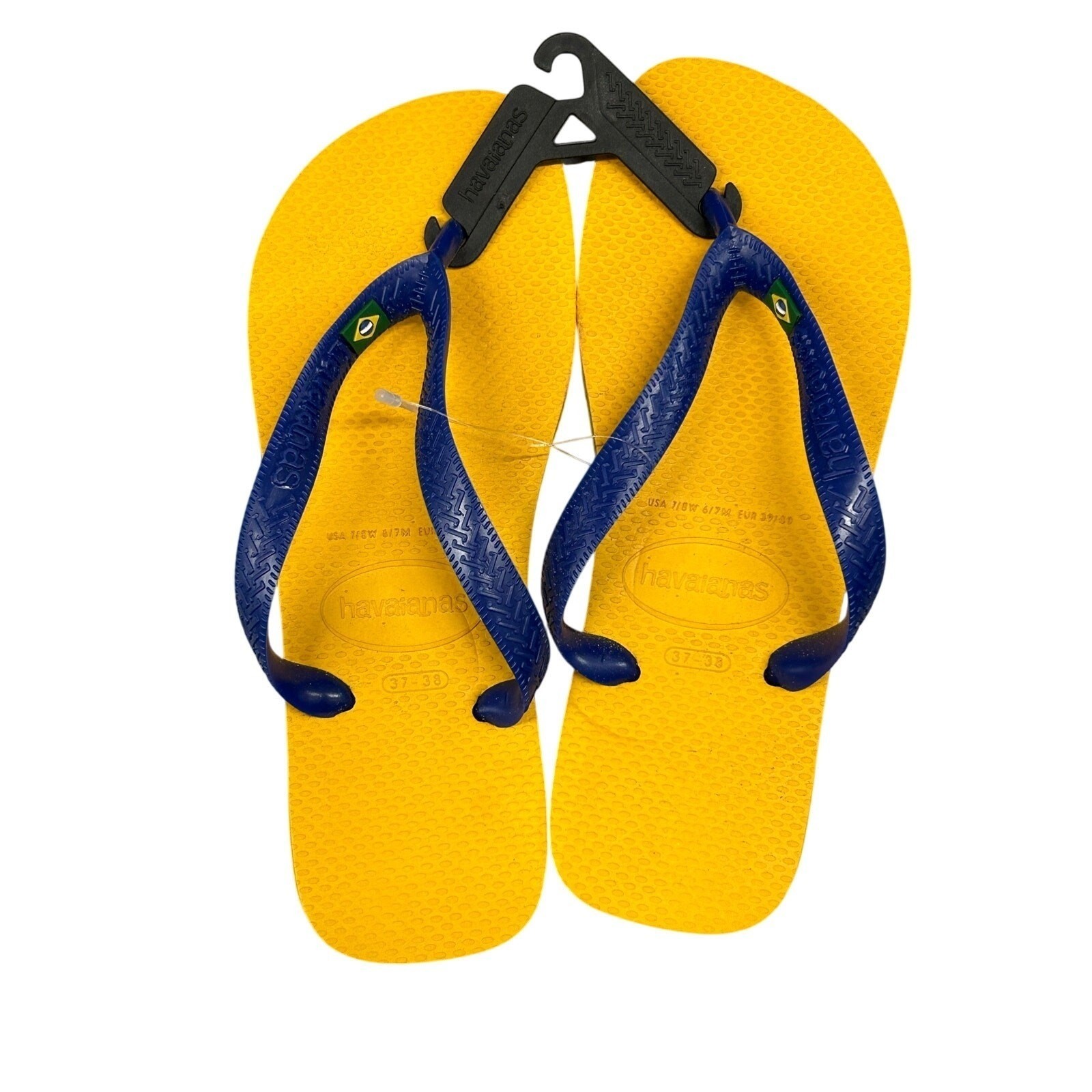 Havaianas Flip Flops Sz 7/8W Blue Top Brazil Flag Amarelo Banana Durable Slip-On