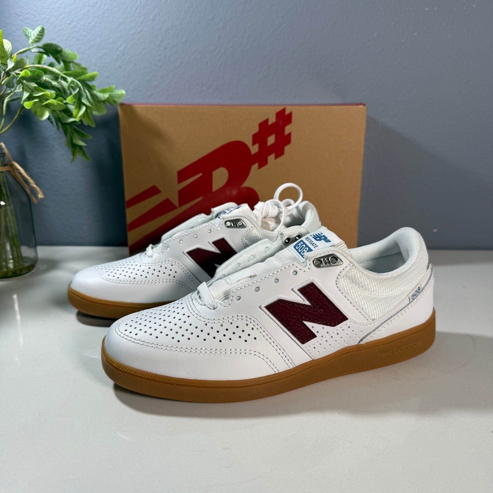 New Balance NB Numeric Brandon Westgate 508 Leather Shoes White Red Women 7