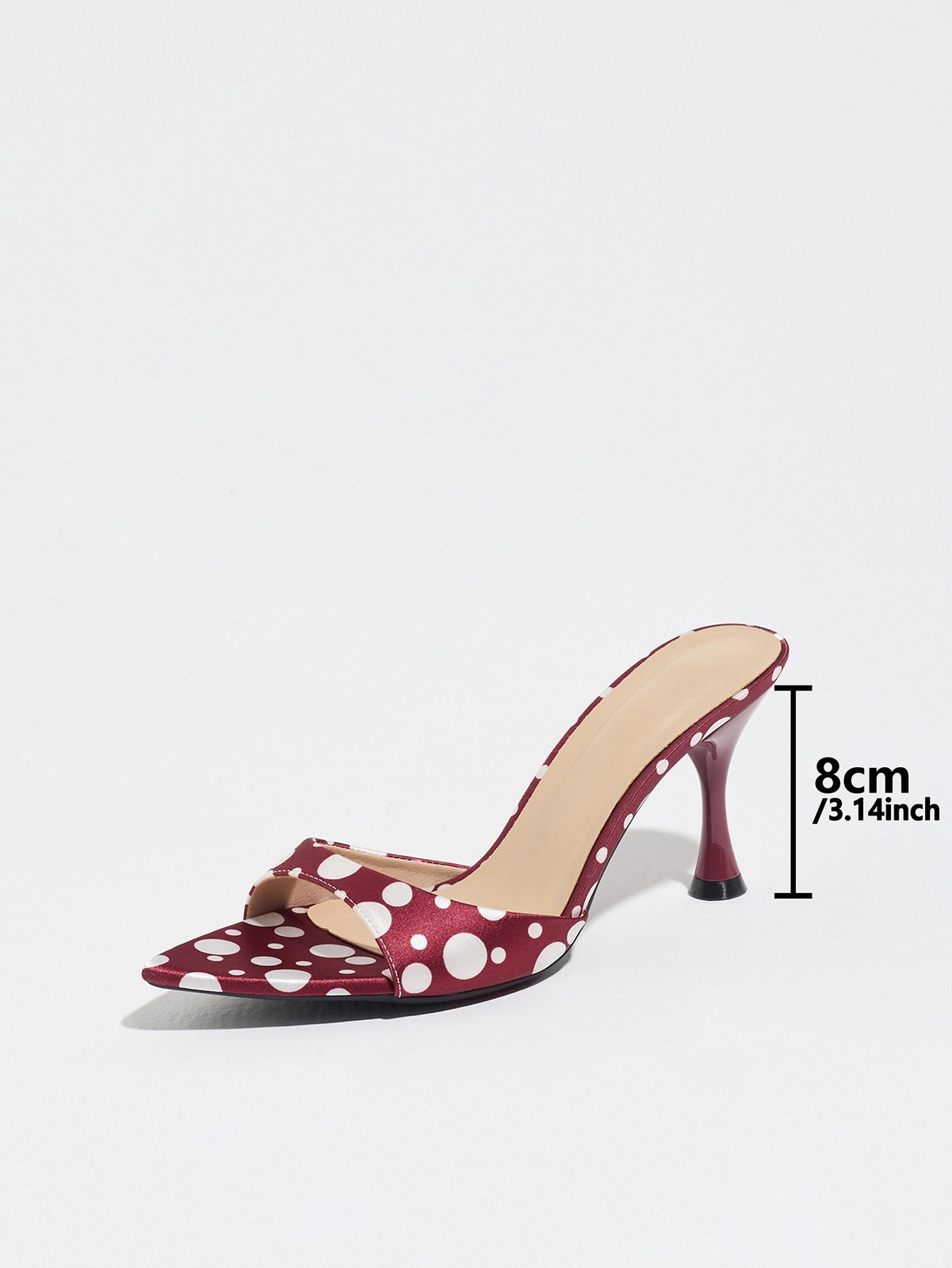 Women Sexy Leather Mid Heels Pointy Open Toe Polka Dot Sandals Shoes Slipper New