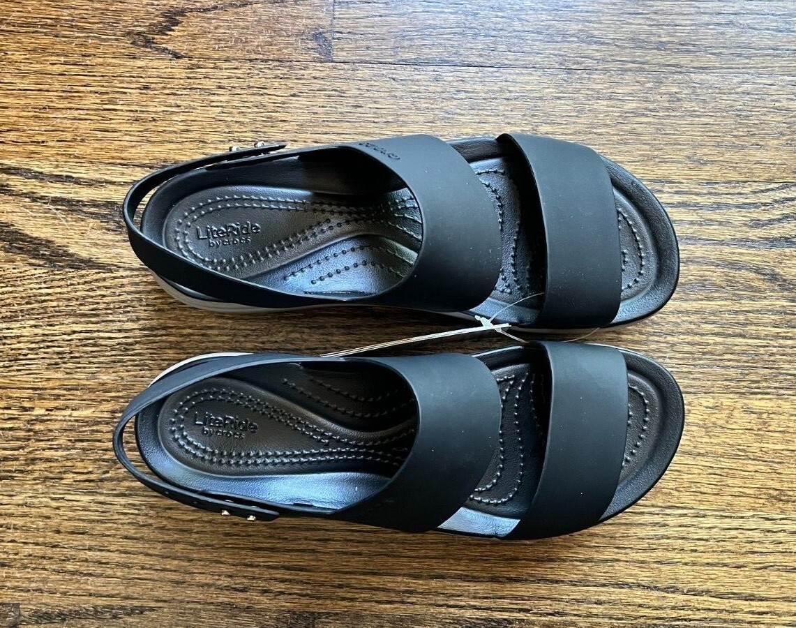 Crocs Women Black / Mushroom Brooklyn Low Wedge Sandals US 7, 8, 9 NWT