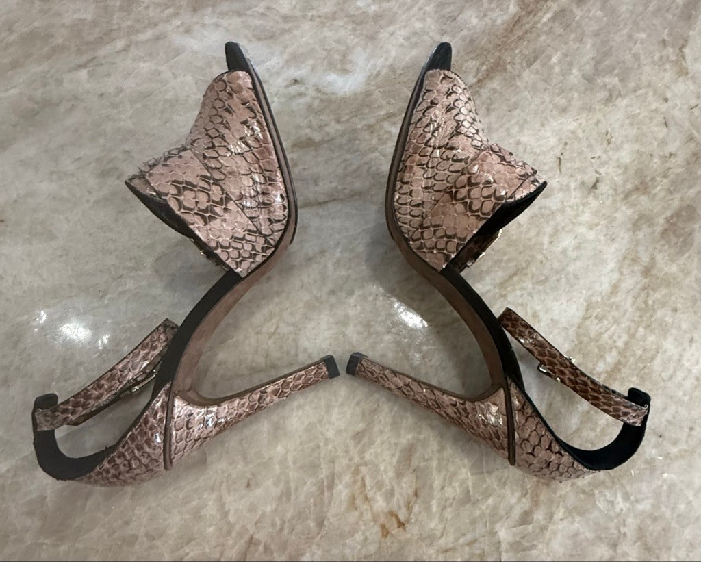 Derek Lam Beige peach Python Print Heels Size 9, buckle, Penny loafer toe strap