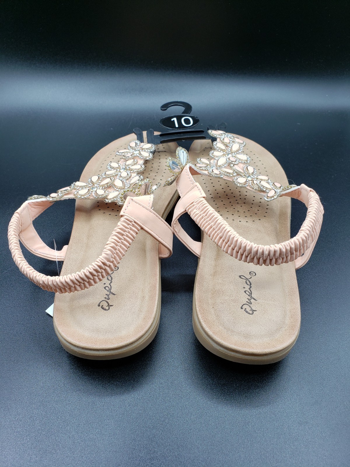«Qupid» Womens Floral Beaded Bejeweled Rhinestone Sandals Size 10 NWT