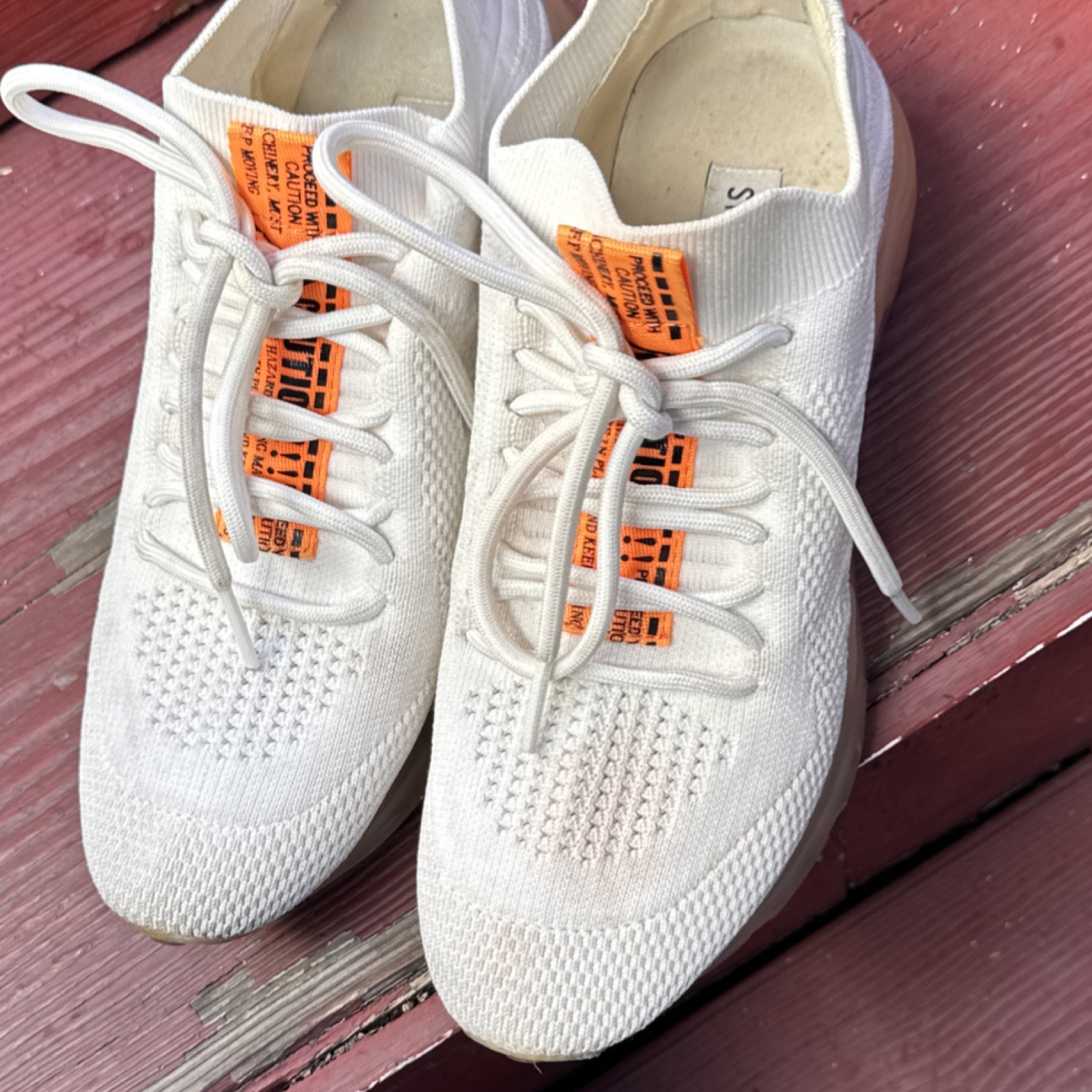 Steve Madden White Knit Lace Up Sneakers Orange Accents Low Top Casual
