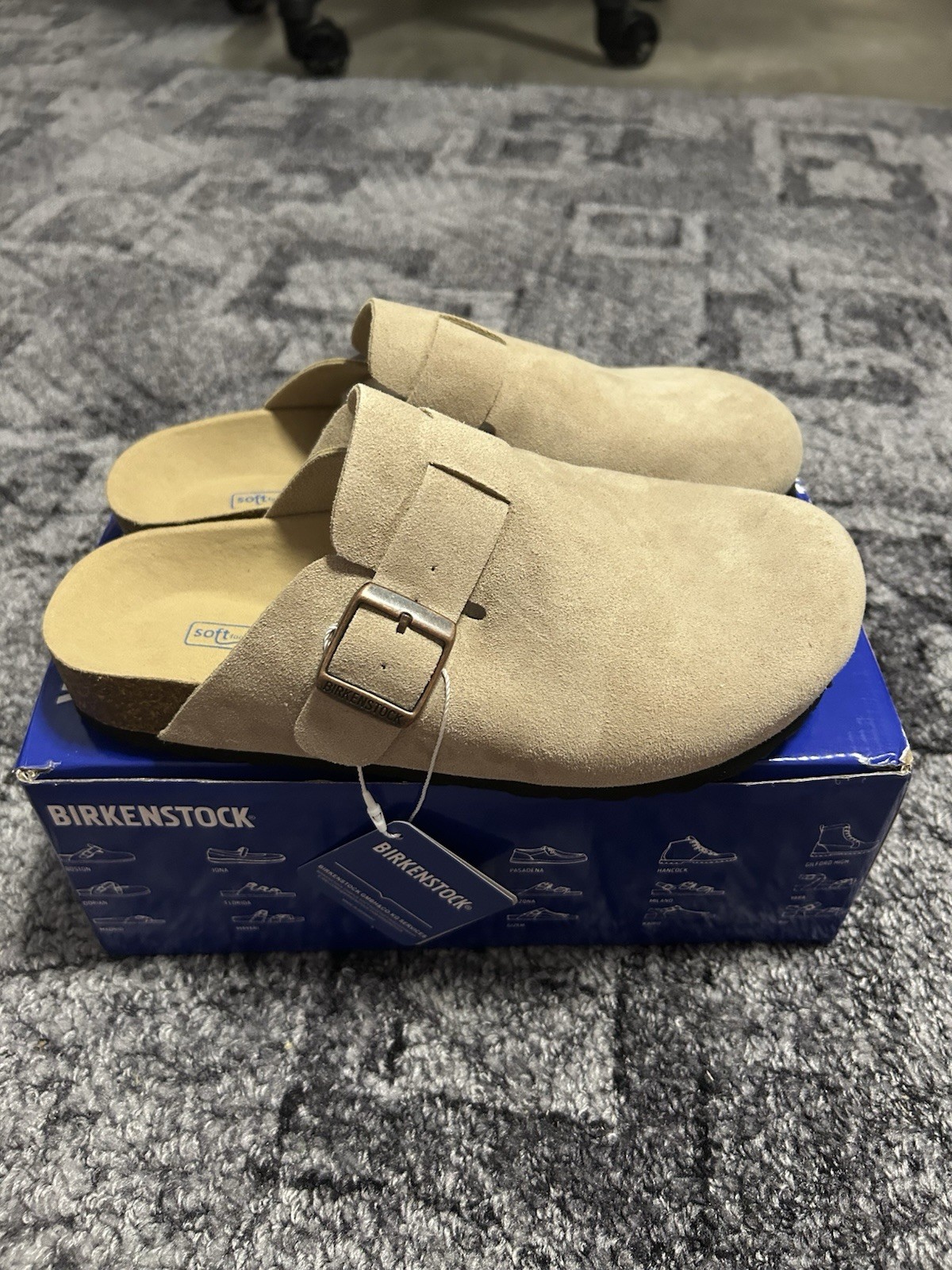 Birkenstock Boston Suede Clogs Womens Taupe Normal Soft Footbed Sandals