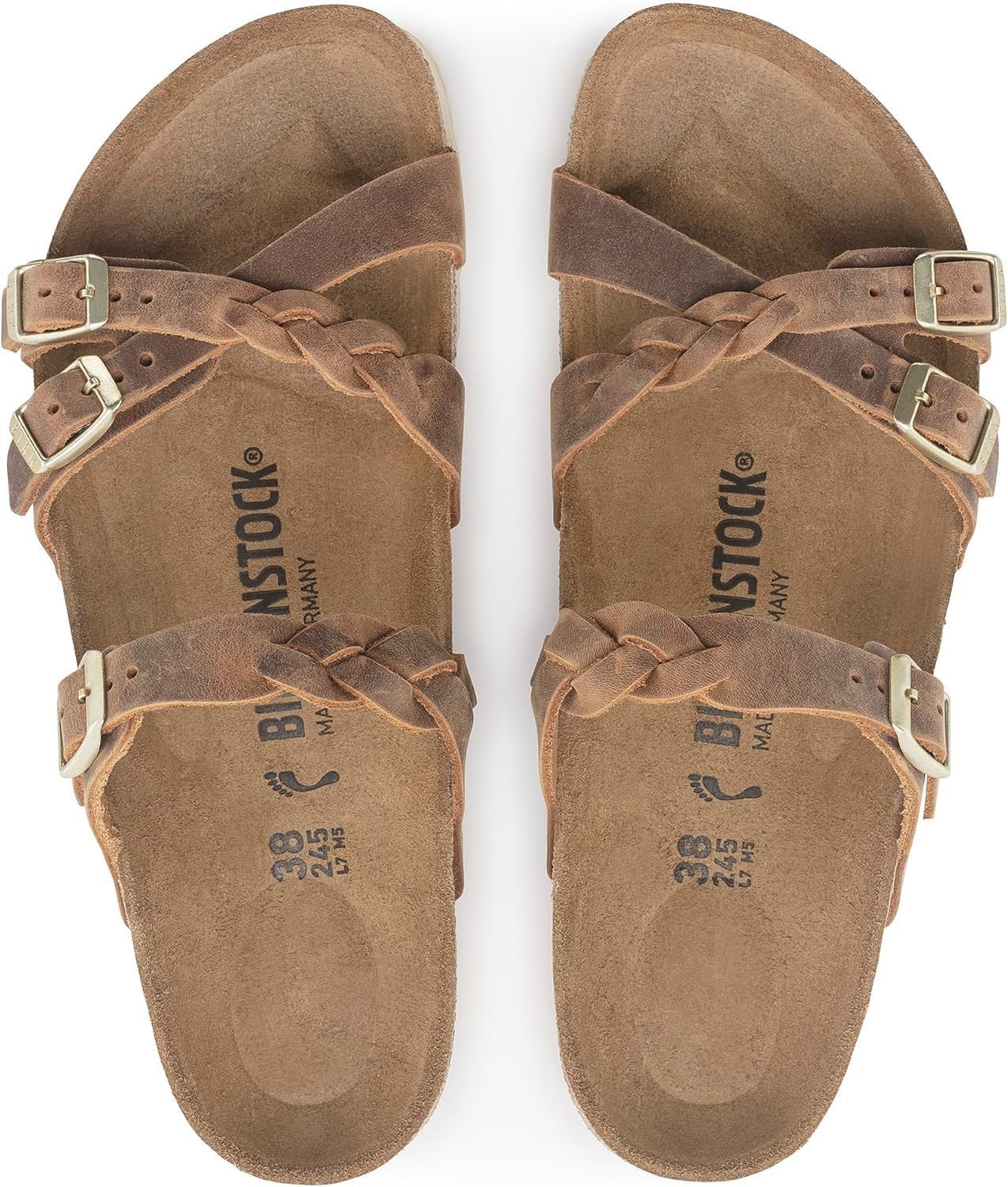 Birkenstock Women’s Franca Braided Oiled Leather Sandals, Cognac, EU 37/US 6-6.5