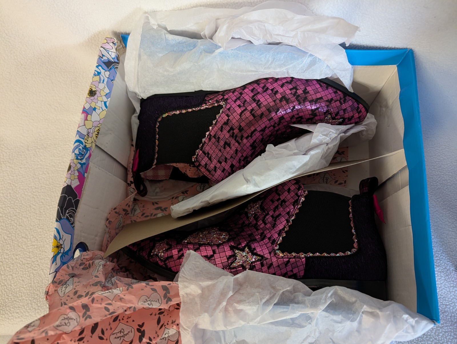 Irregular Choice Starlight Impress Pink Glitter Chelsea Boots UK 39/US 8 NIB