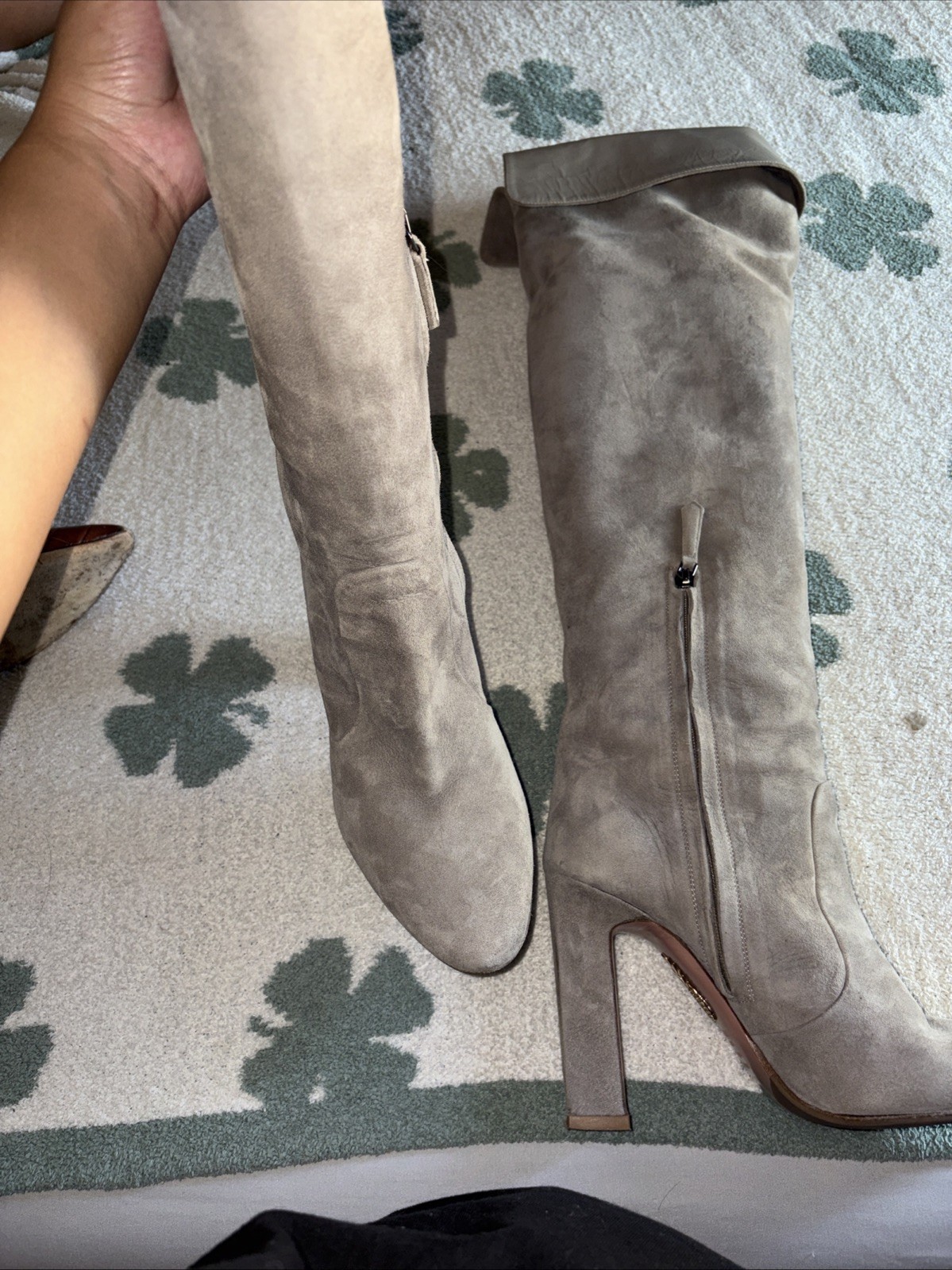 Women Aquazzura Joplin Boot 105 Gray Suede Size 38 Made In Italy New No Box