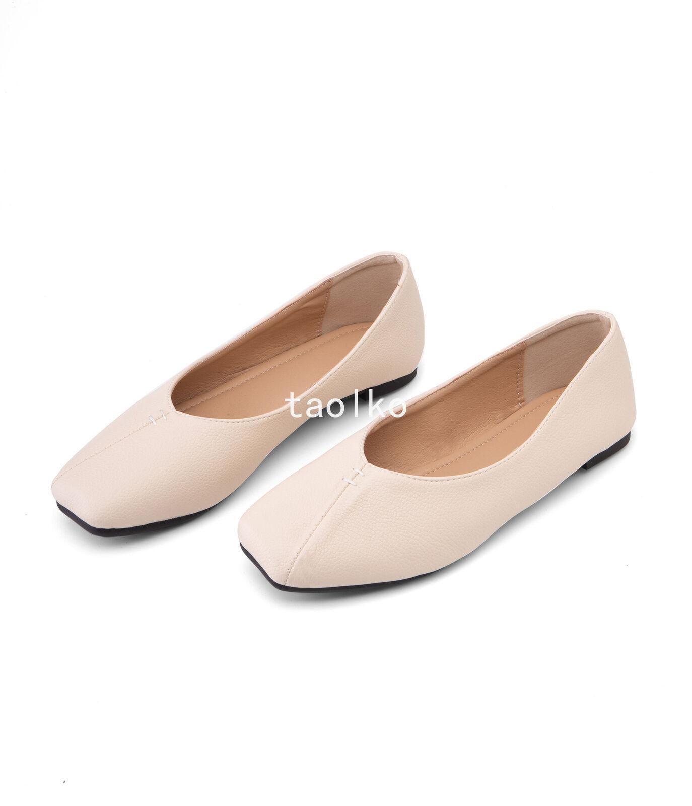 Womens Slip On Flat Square Toe Soft Faux Leather Comfort Pumps Shoes Oversize