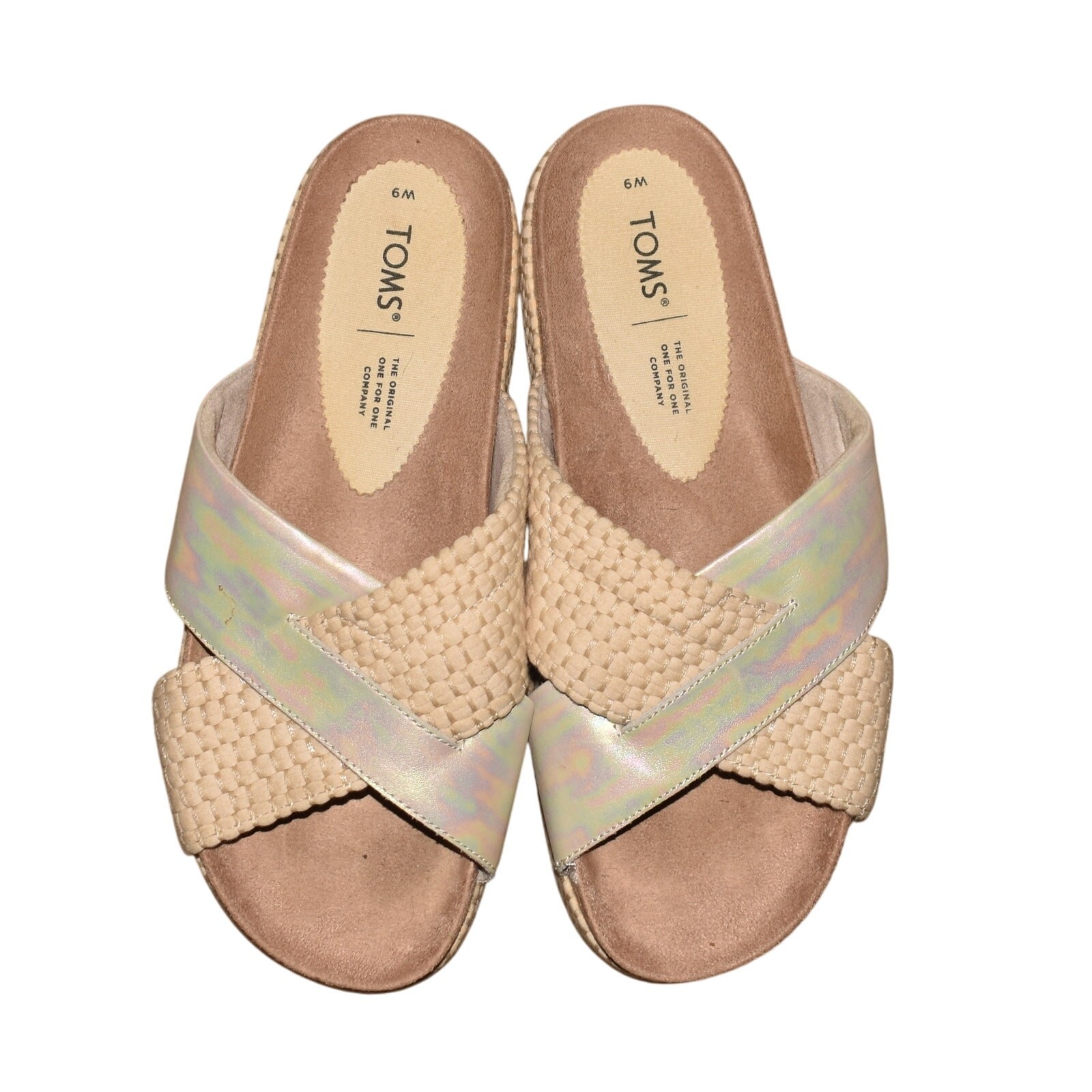 TOMS $70 Silver Beige Paloma Slide Cross Front Microsuede Footbed Size 9