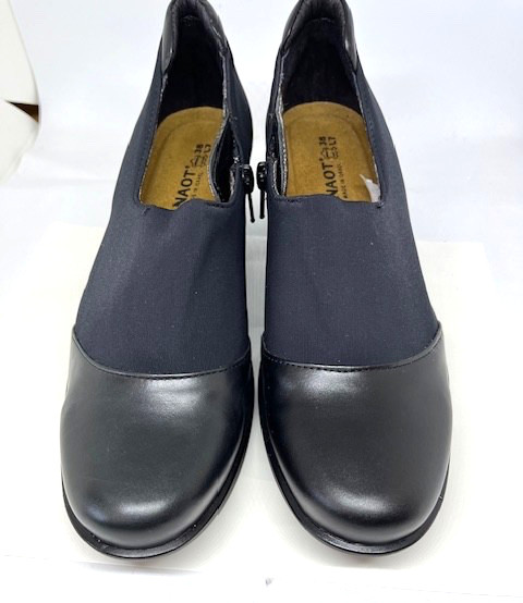 NAOT Women’s Leather & Stretch Fabric Side Zipper Loafers Black Size 38 NWOB