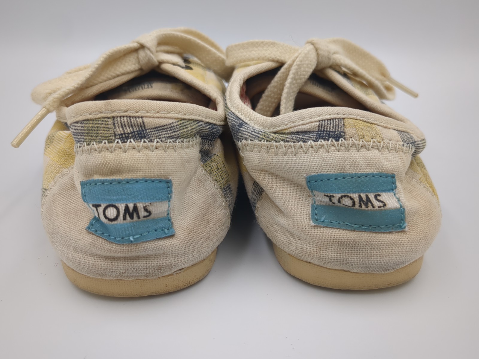 TOMS Blue & Yellow Checked Lace Up Sneakers Women’s size 6.5