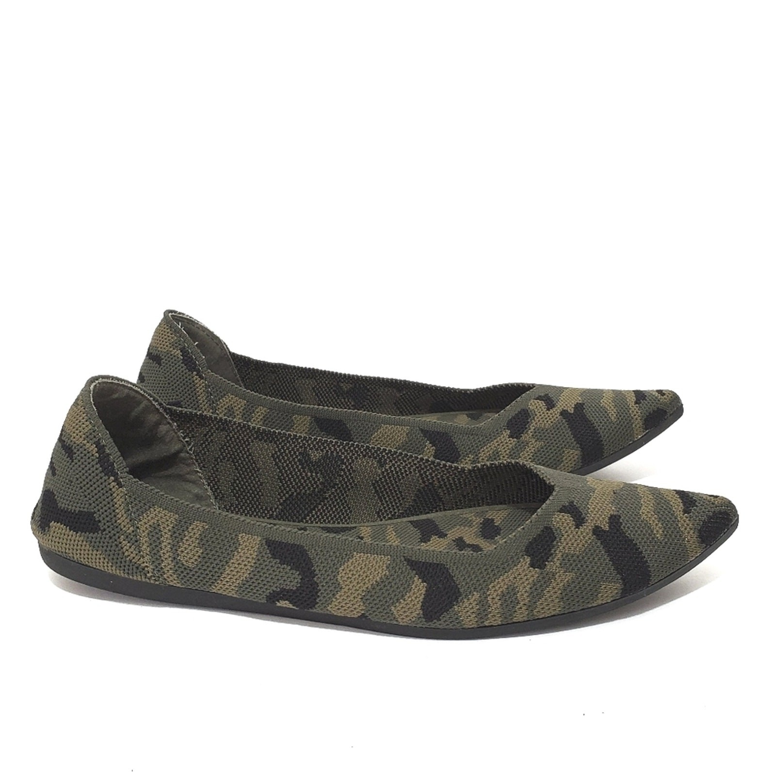 Steve Madden Sz 7.5 Steven Rosy Green Camouflage Camo Pointed Toe Stretch Flats