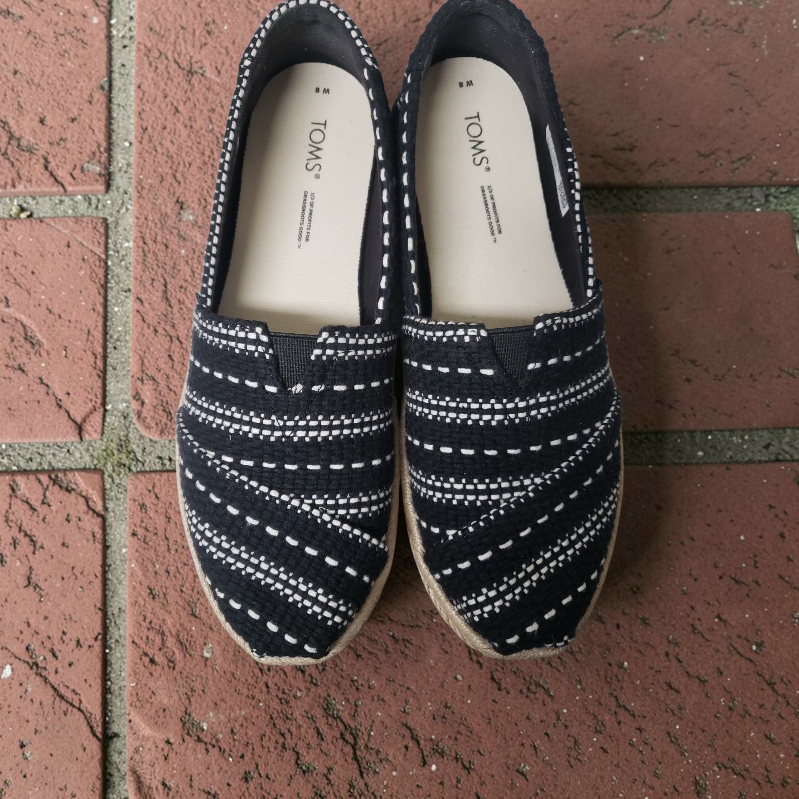 TOMS Alpargata Rope Shoes Women’s 8M Black Multi Chunky Global Woven NIB