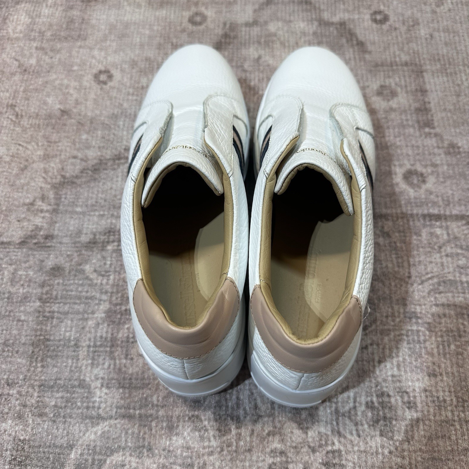 Russell & Bromley White Leather Stripe Platform Sneakers Italy Size 40 US 9.5