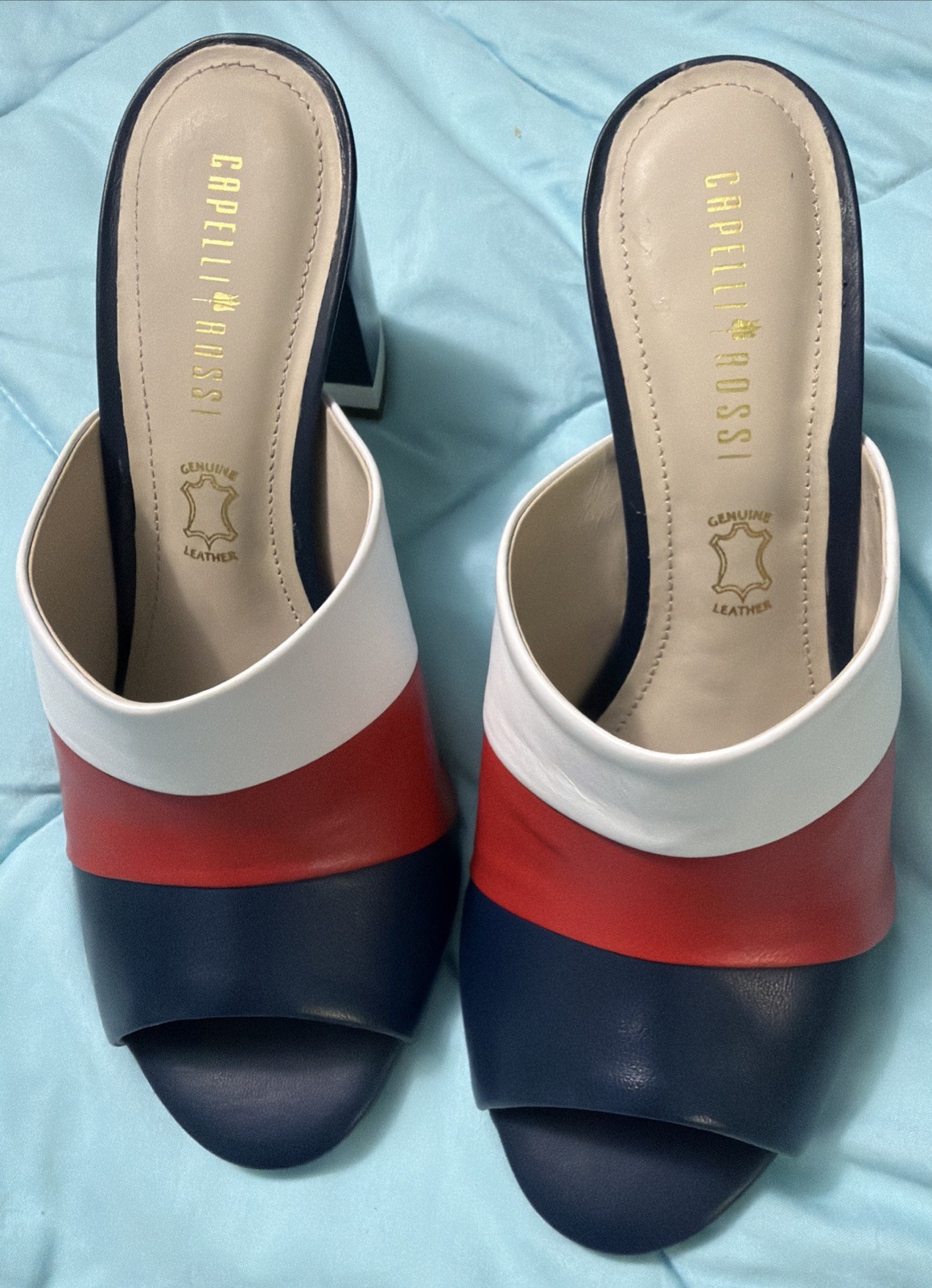Capelli Rossi Brazil Women’s Size 37 (US 7.5) Navy Red White Slide Sandals NWT
