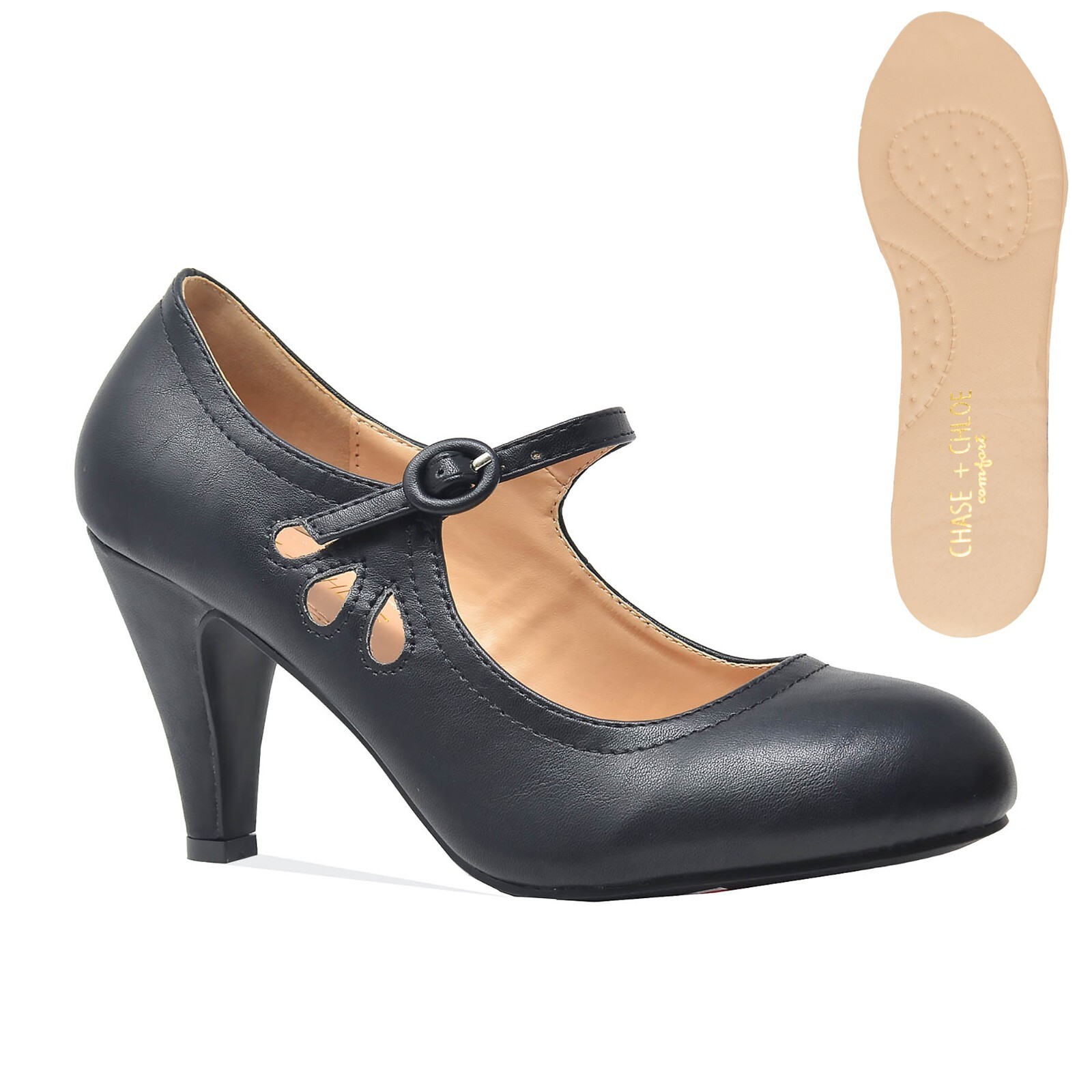 Chase & Chloe Kimmy-21 Women’s Round Toe Pierced Mid Heel Mary Jane Style Dress