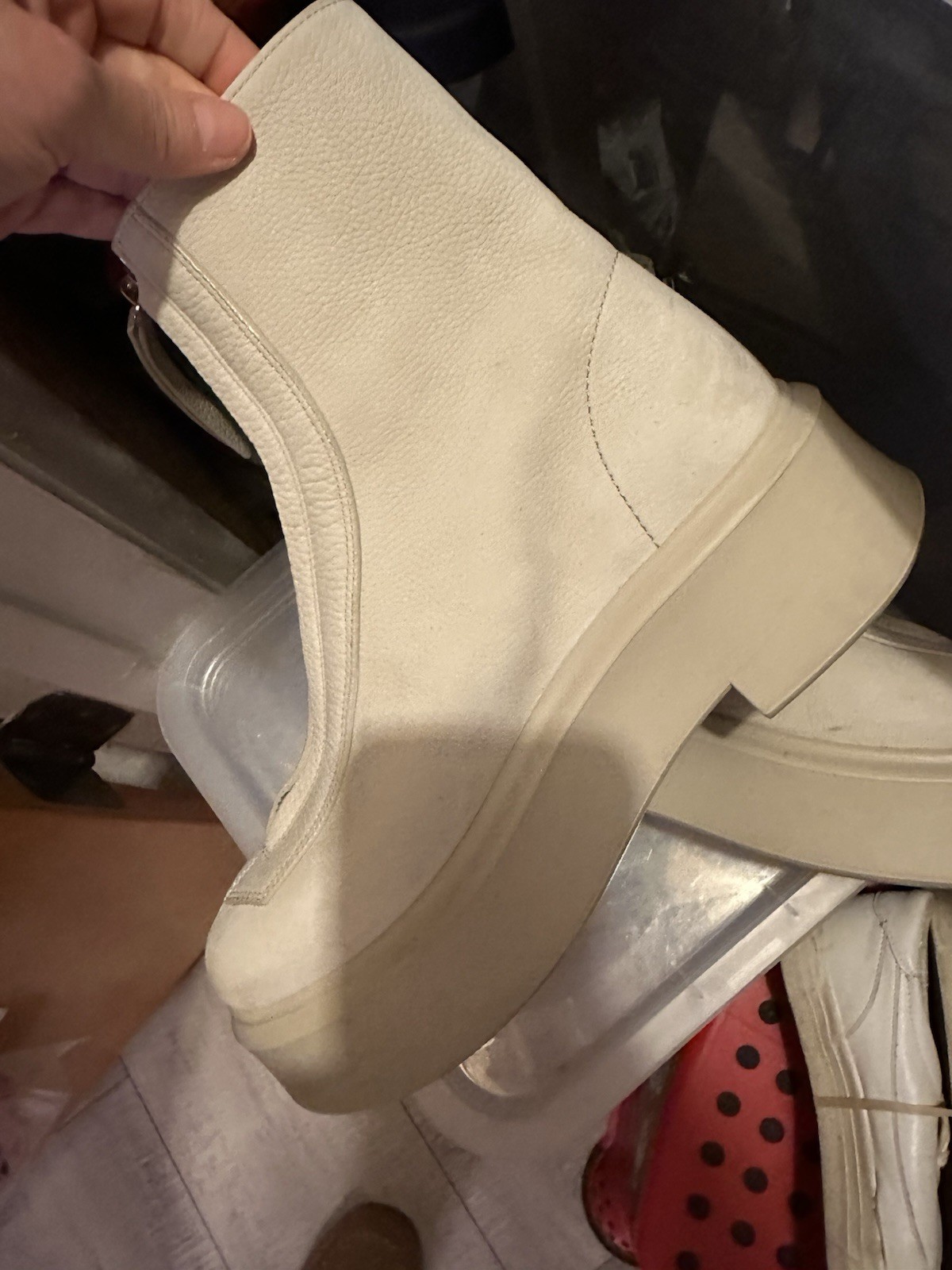 The Row Nubuck Leather Platform Ankle Boot Front Zip Round Toe Block Heel 7.5
