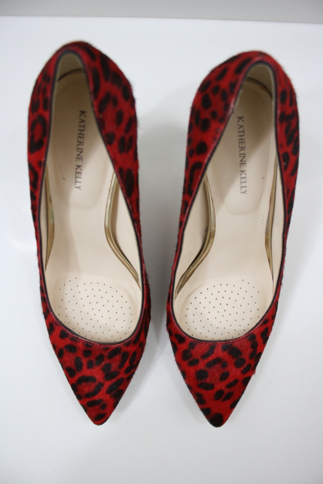 Katherine Kelly REESE Red Leopard Print Calf Hair Pointed toe Leather Pumps sz 8