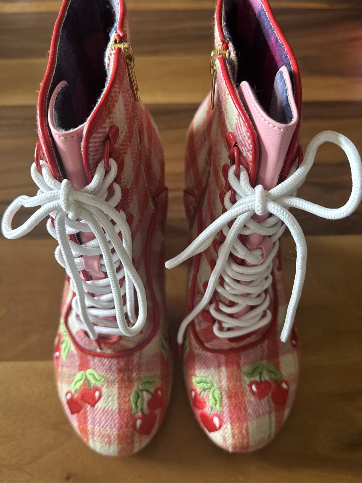 Irregular Choice Fruity Picnic Cherry Tie Up Heels Graphic Bottom Size 9-91/2