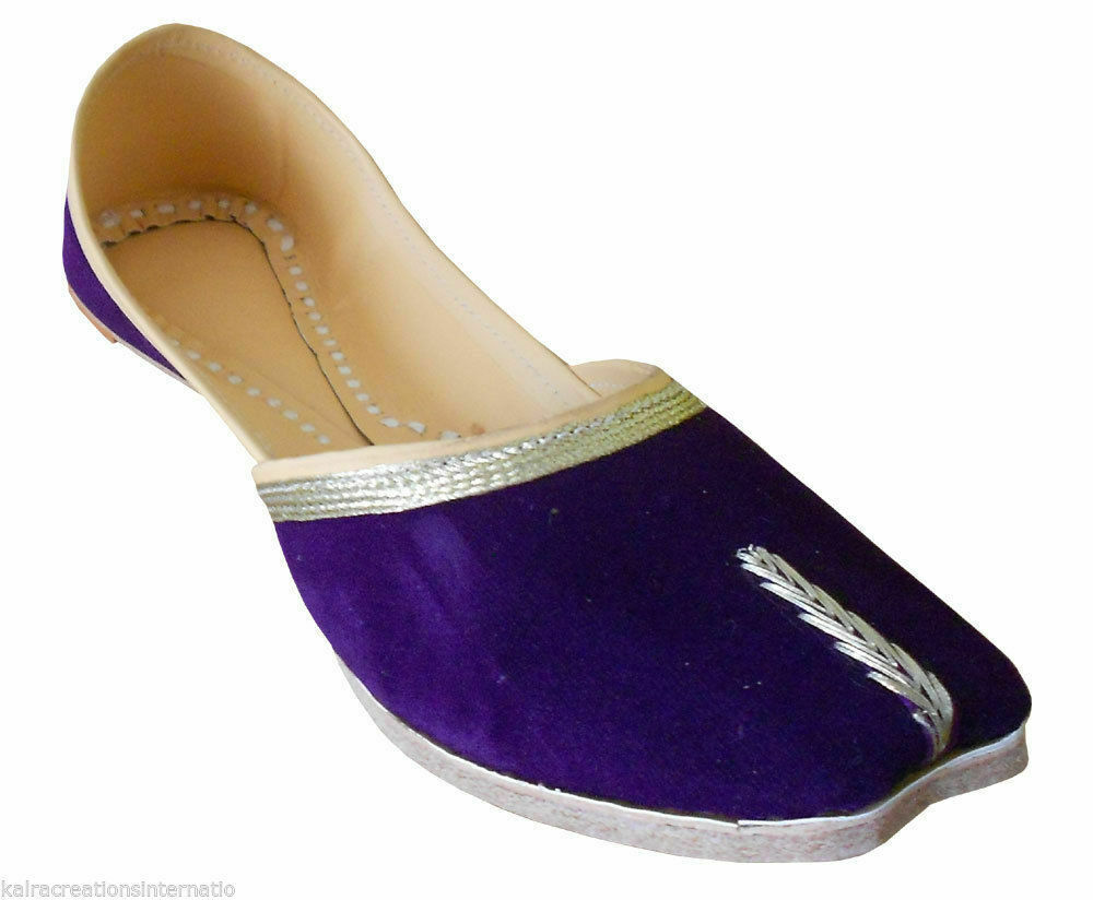 Women Shoes Indian Mojaries Leather Handmade Flip-Flops Purple Jutties US 6-12