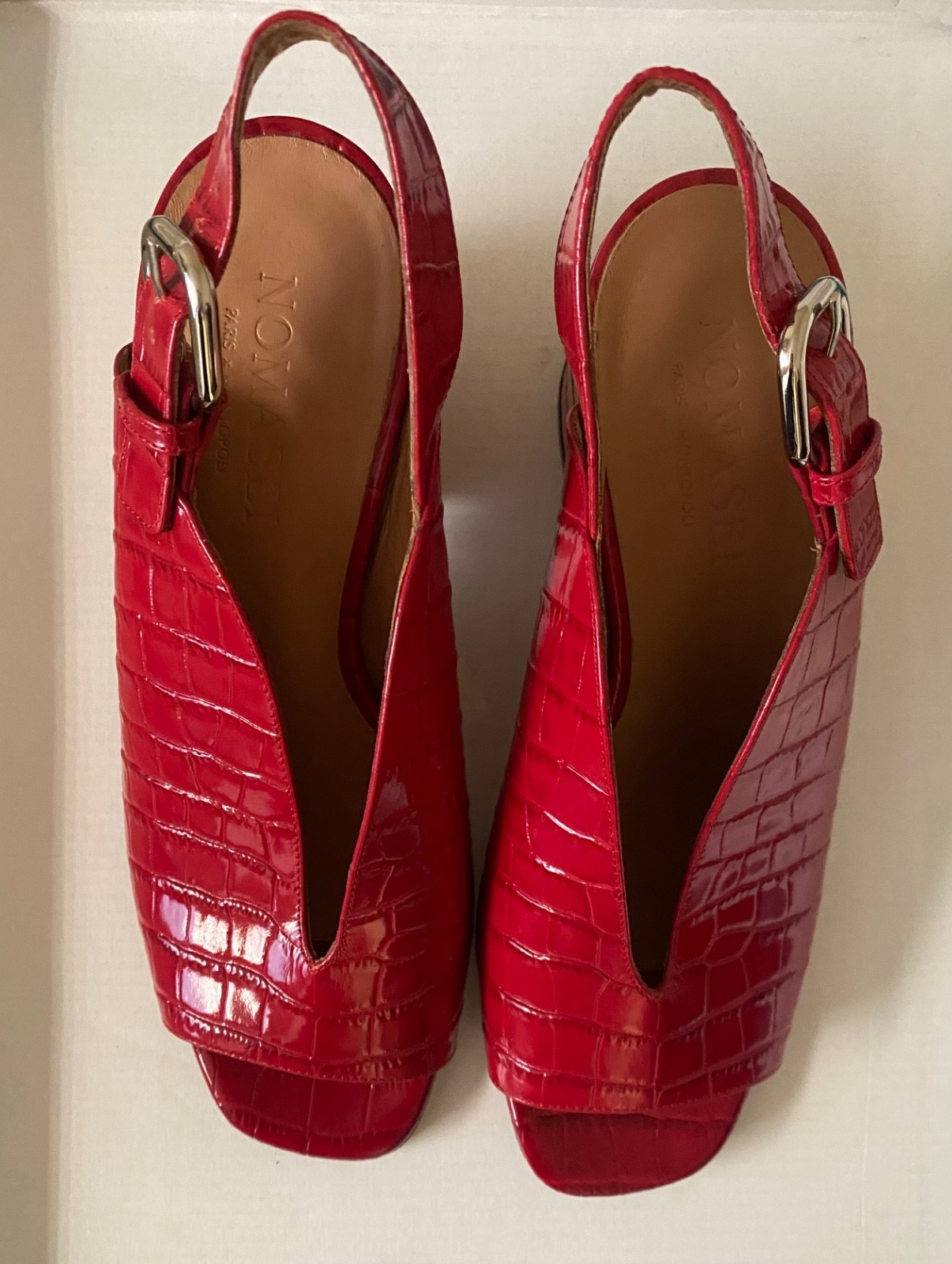 Nomasei Women’s Baghera Red Embossed Leather Slingback Sandals Size EUR 37.5