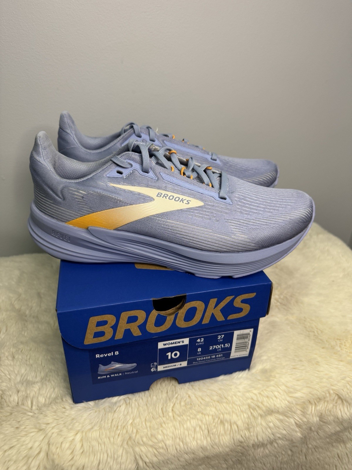 Brooks Revel 8 Women Blue Heron Orange Low Top Lace Up Mesh Sneakers 120456