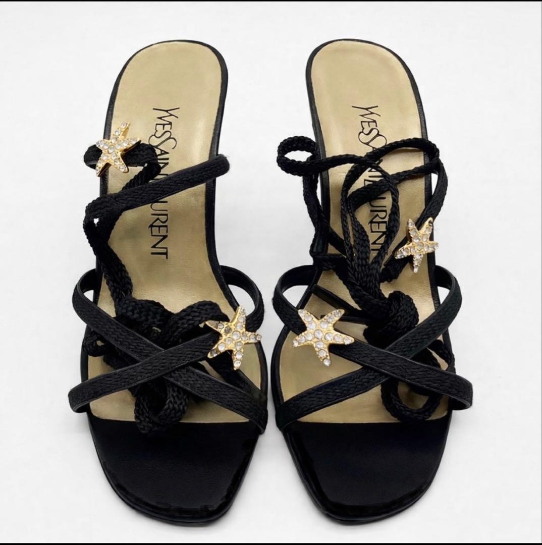 Saint Laurent Sandals Shoes Star EU 35.5 US 5.5 Black Authentic