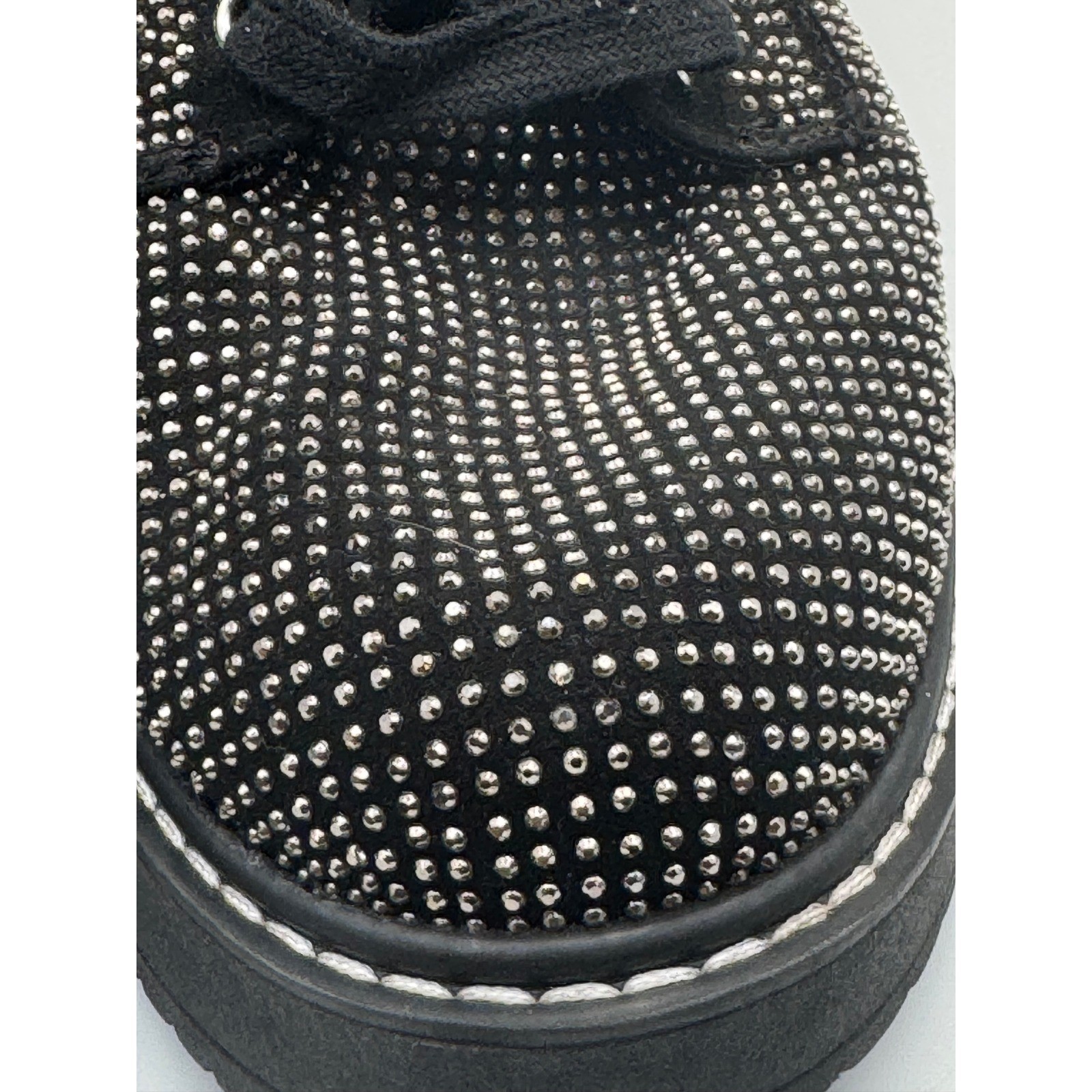 Black Rhinestone Studded Platform Combat Boots Lace Up Side Zip Edgy Glam