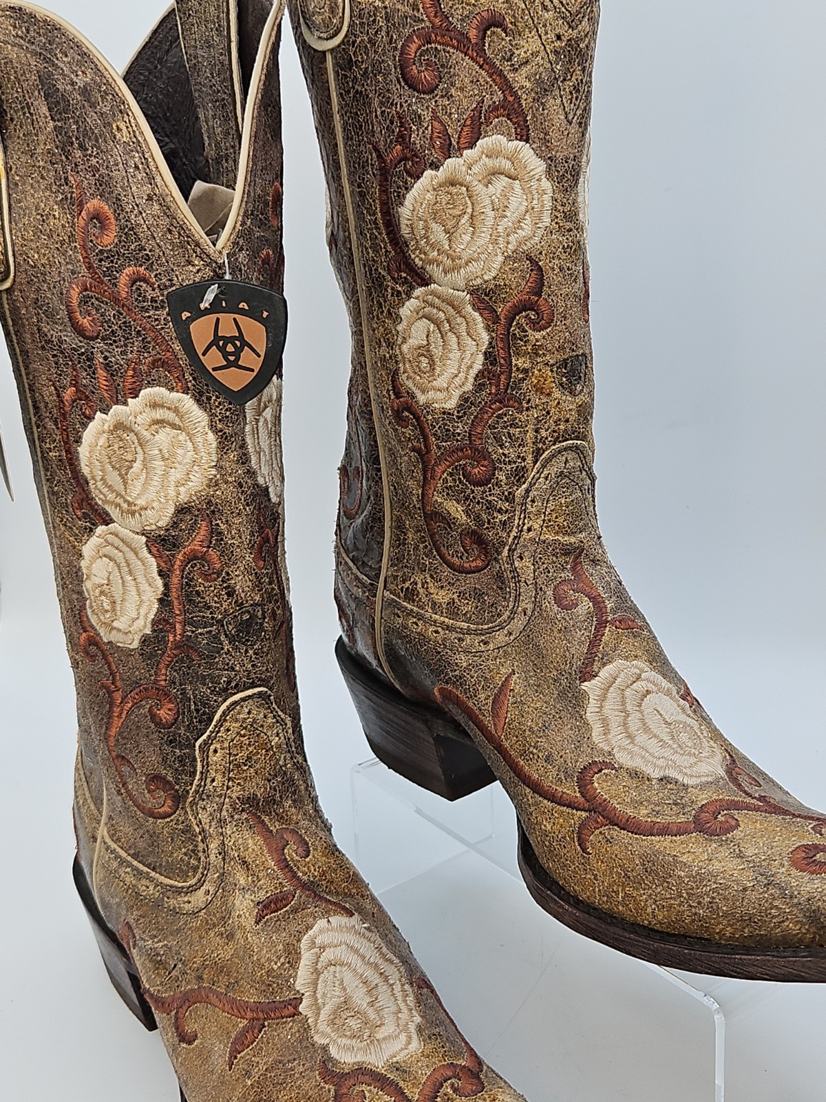 ARIAT Women’s 9Corazon Shattered Marble Cowboy Boots Leather Stitched Flower