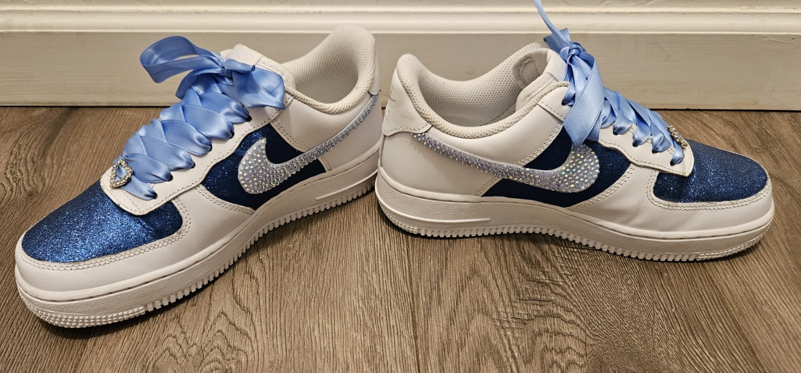 Nike Air Force 1 ’07 Custom Sz 7.5 Blinged Royal Rhinestone Glitter Wedding