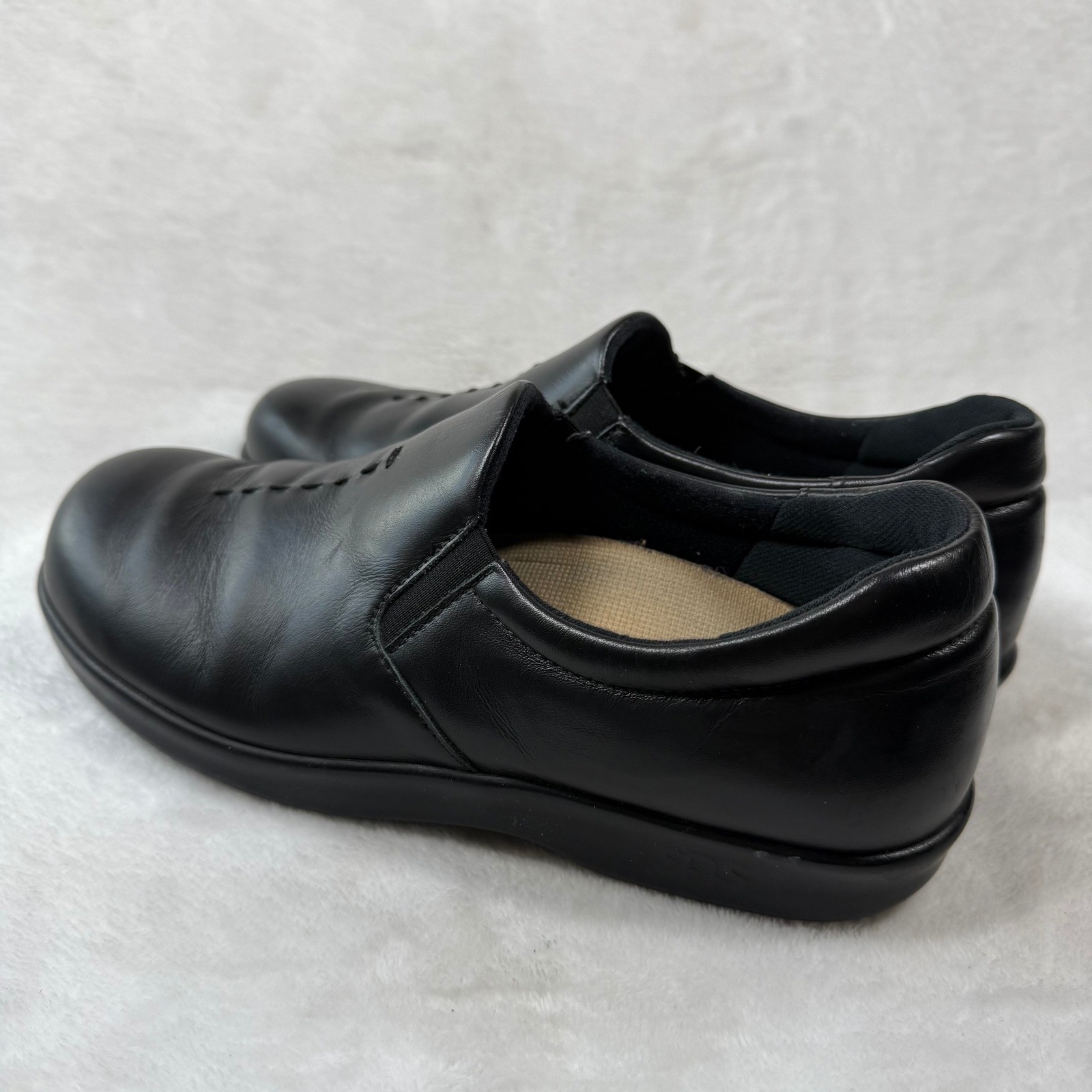 SAS Siesta Womens Black Leather Slip On Comfort Loafers Shoes Size 9-10 USA Made