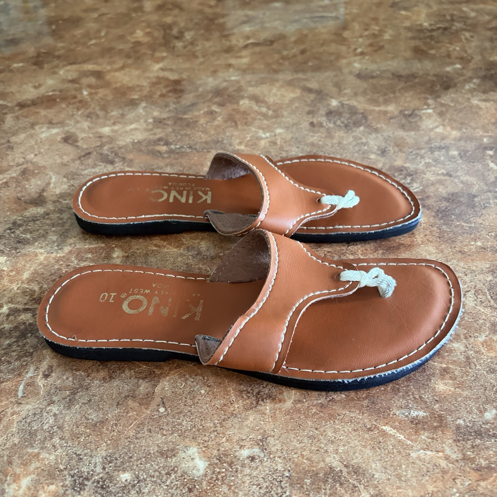 KINO Key West Women’s Lily Brown Leather Sandals Thong Flip Flops Size 10