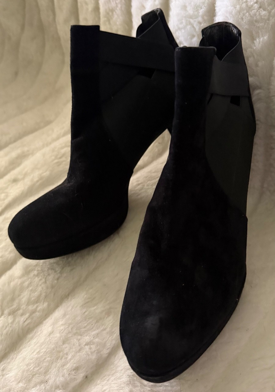 STUART WEITZMAN SIZE 8.5 Black Platform Stiletto Suede Made in Spain Bootie