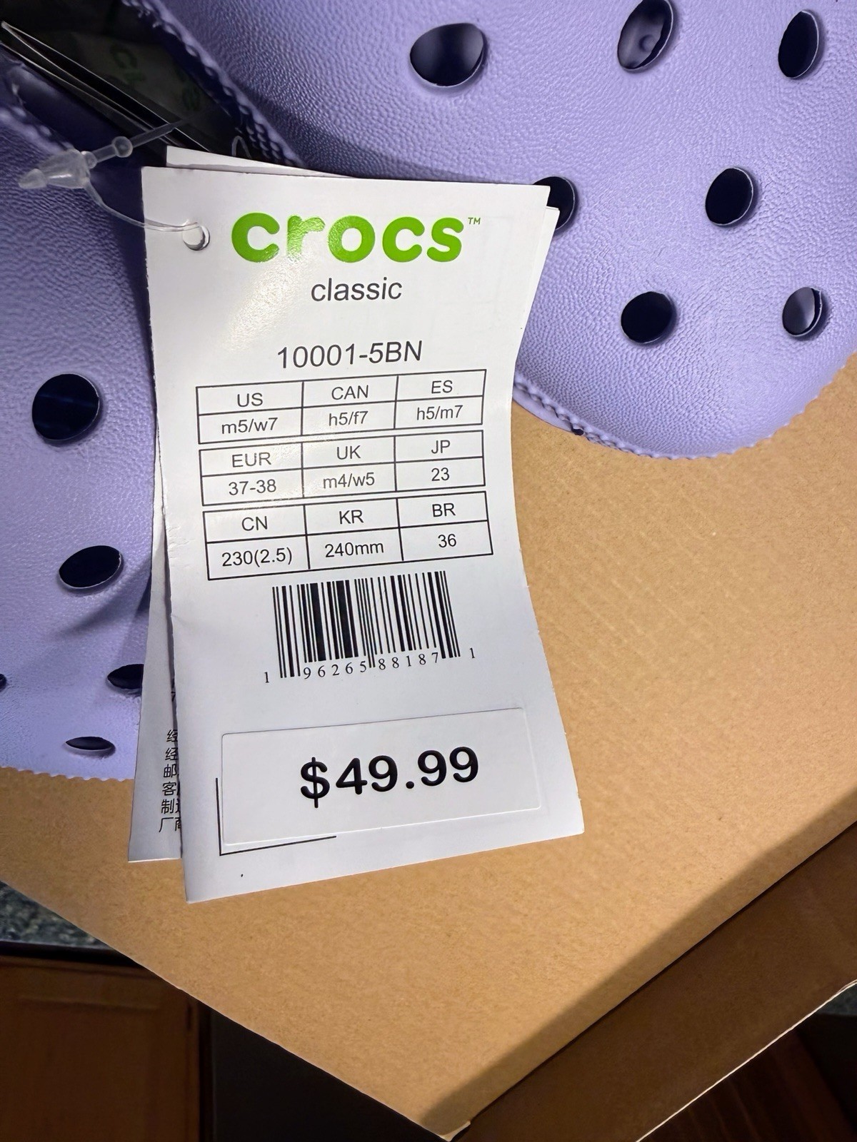 Crocs Purple Classic Clog Sandals Adjustable Strap Comfort Women’s US 7 EU37-38