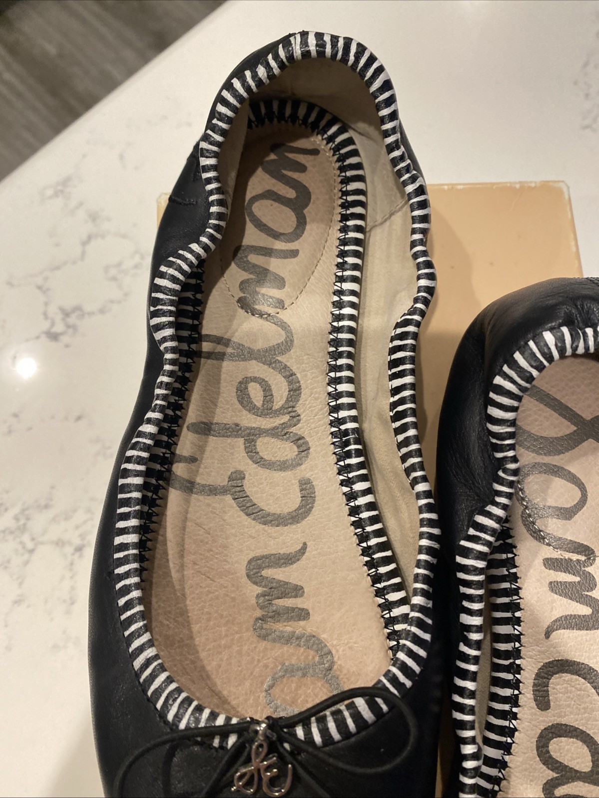 Sam Edelman Felicia Flats Black W/ White Trim Size 7M EUC