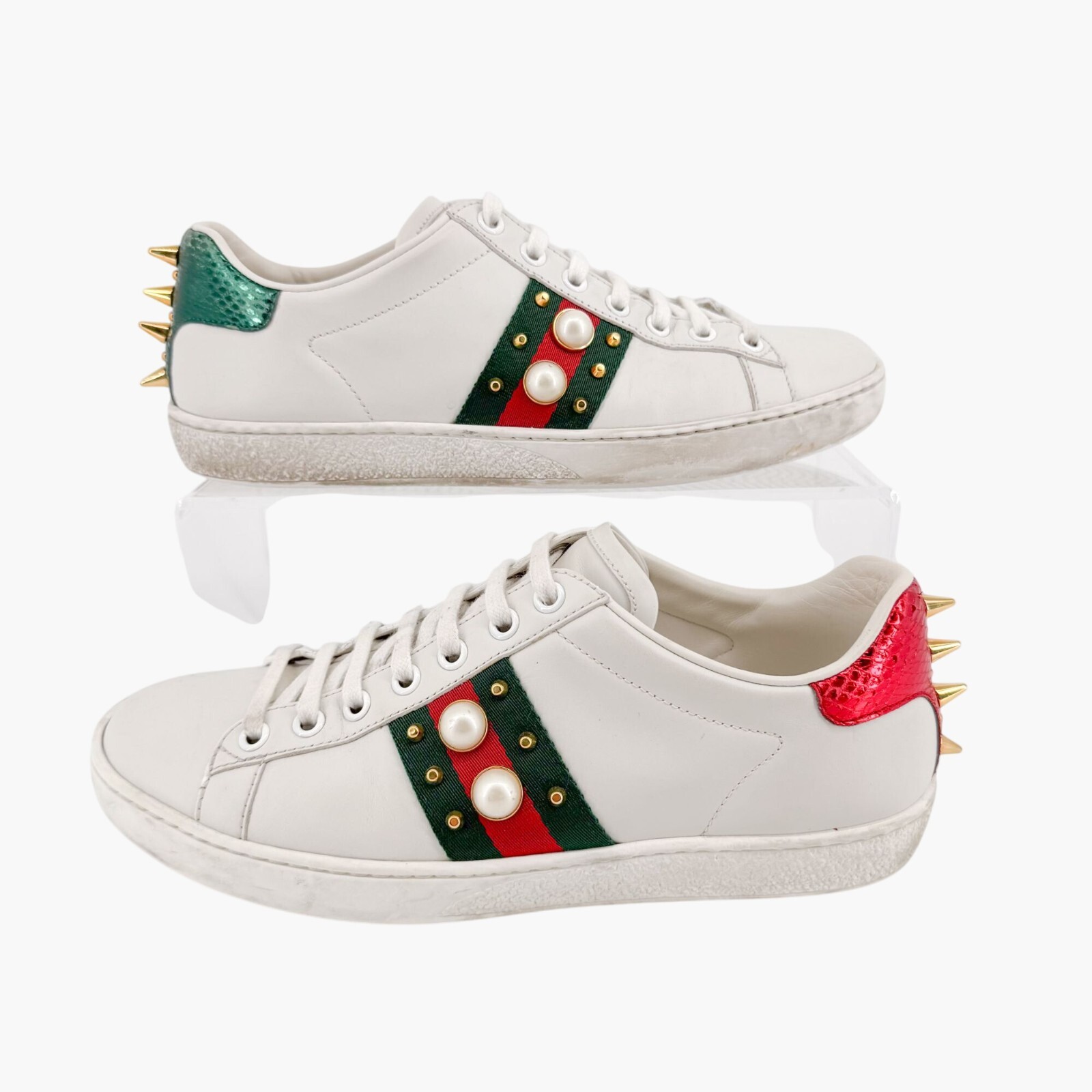 Gucci Ace Pearl Sneakers Size 36.5 US 6.5 White Leather Stud Spike Low Top Shoe