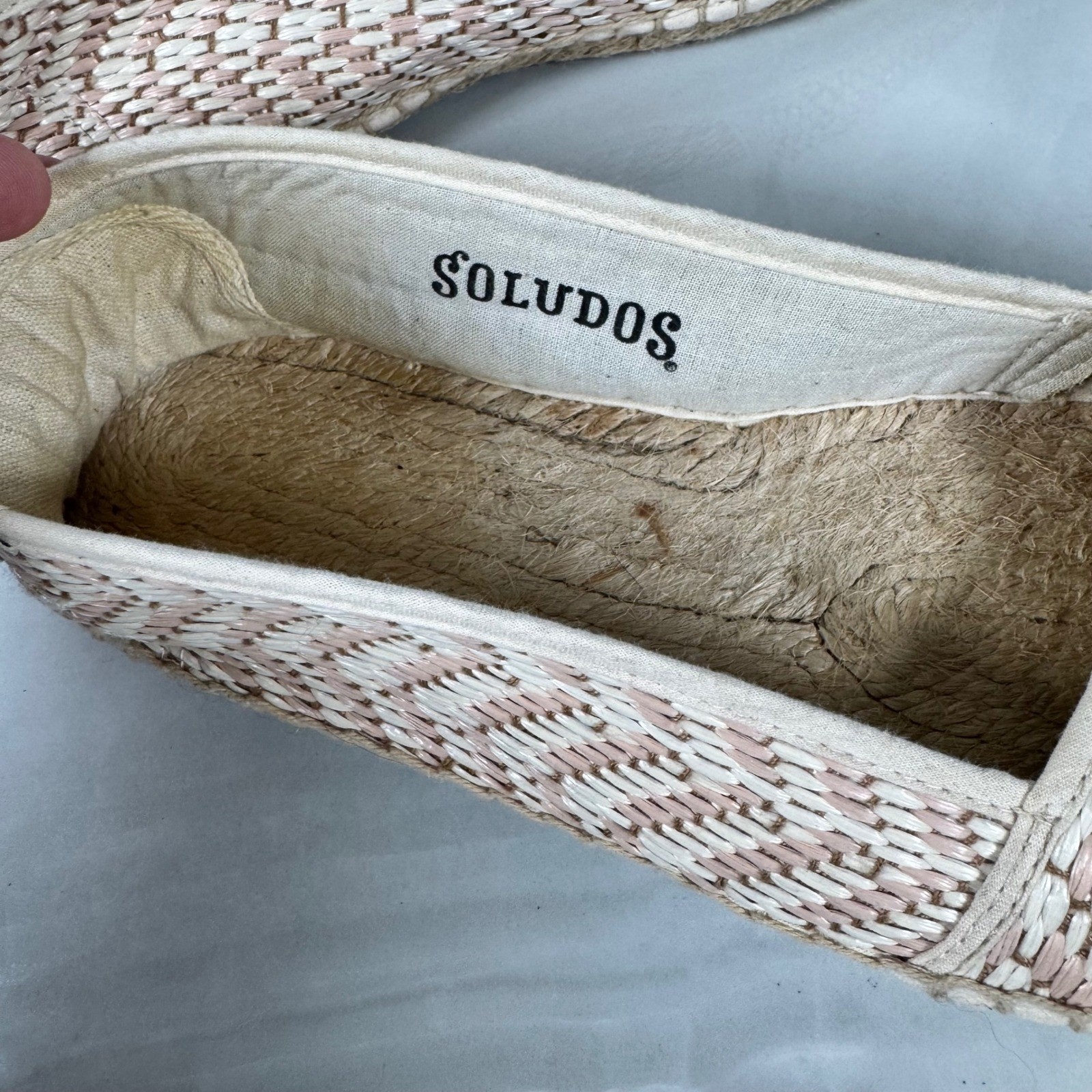 Soludos Woven Espadrilles Slip On Flats Pale Pink White Resort Cruise Size 41