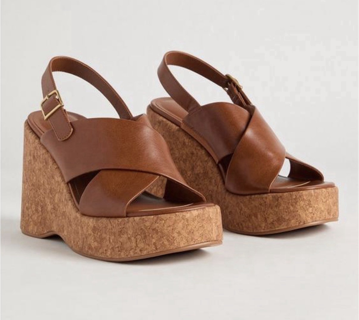NEW Torrid Cross Strap Wedge Brown Shoes 4” Cork Heel Size 7.5 Wide WW NWOB