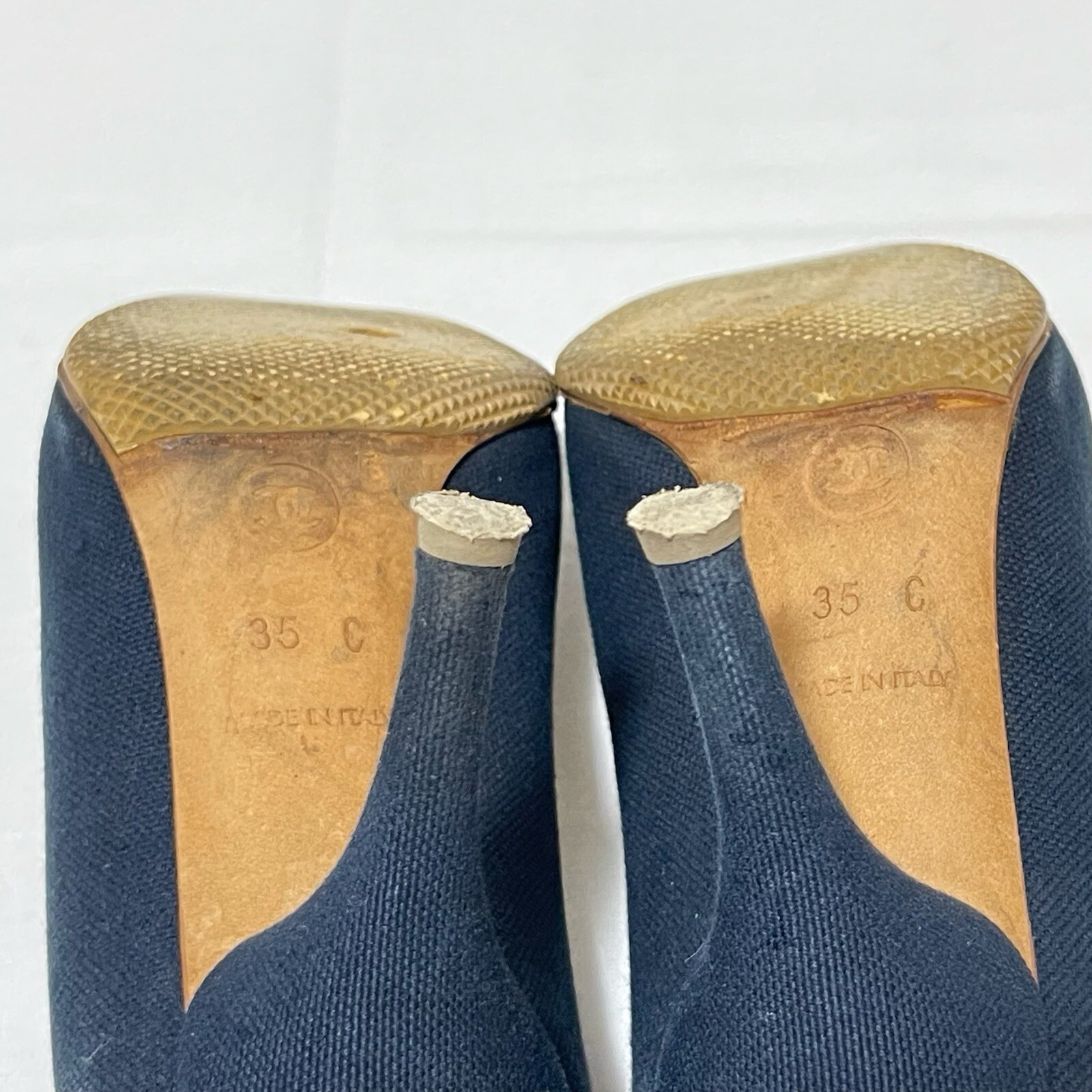 Chanel Camellia Heel Sandals Shoes Size 35 Navy Coco mark Pumps Auth Elegant CC