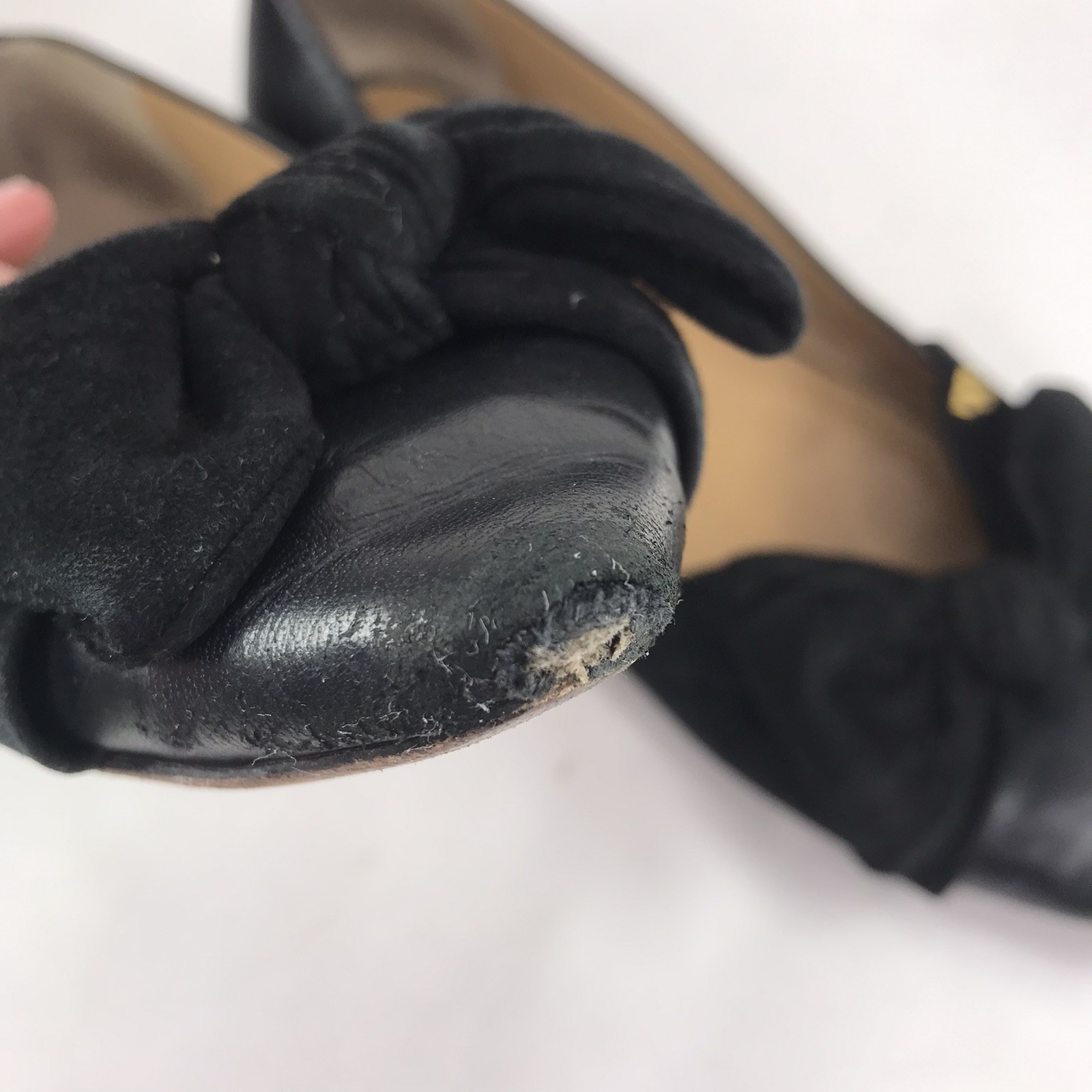 Tory Burch Women’s Size 10 Eleanor Flat Black Leather Bow Pointed Toe Shoes