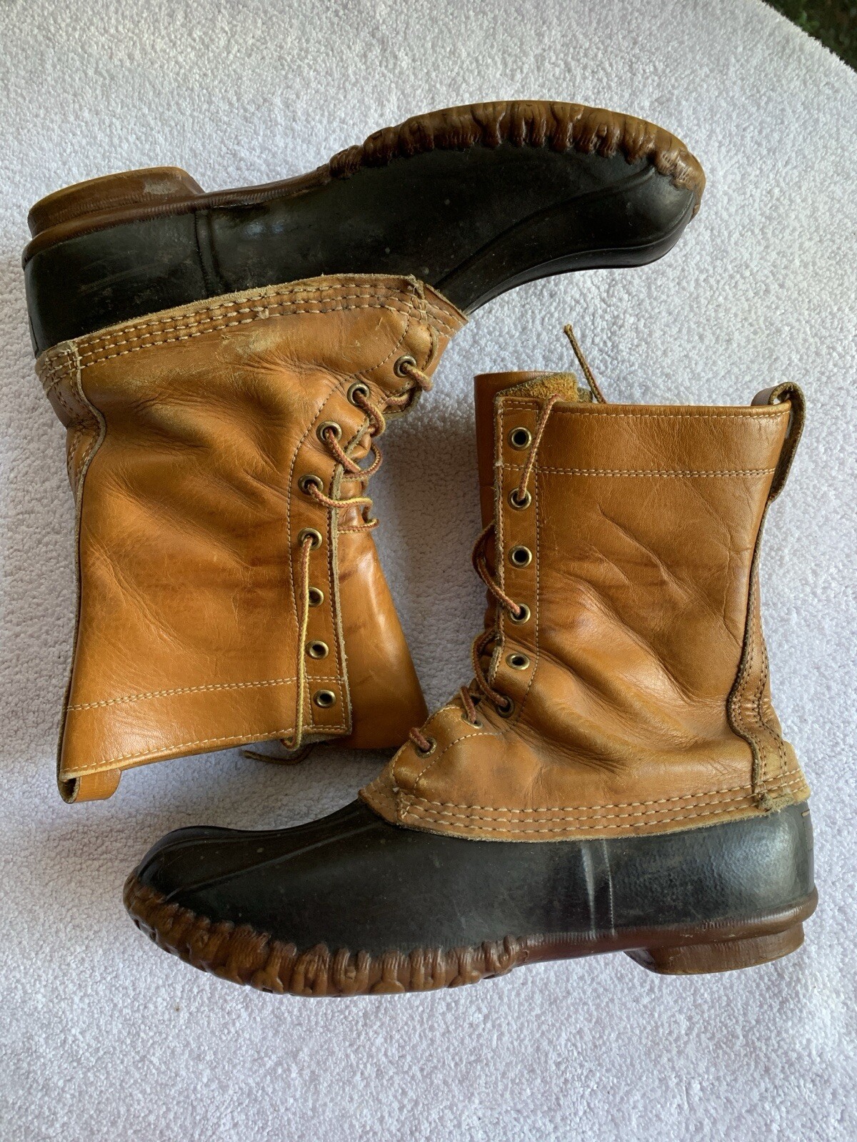 LL Bean Duck Boots Women 9M Made in USA Brown Genuine Leather Maine Hunting READ