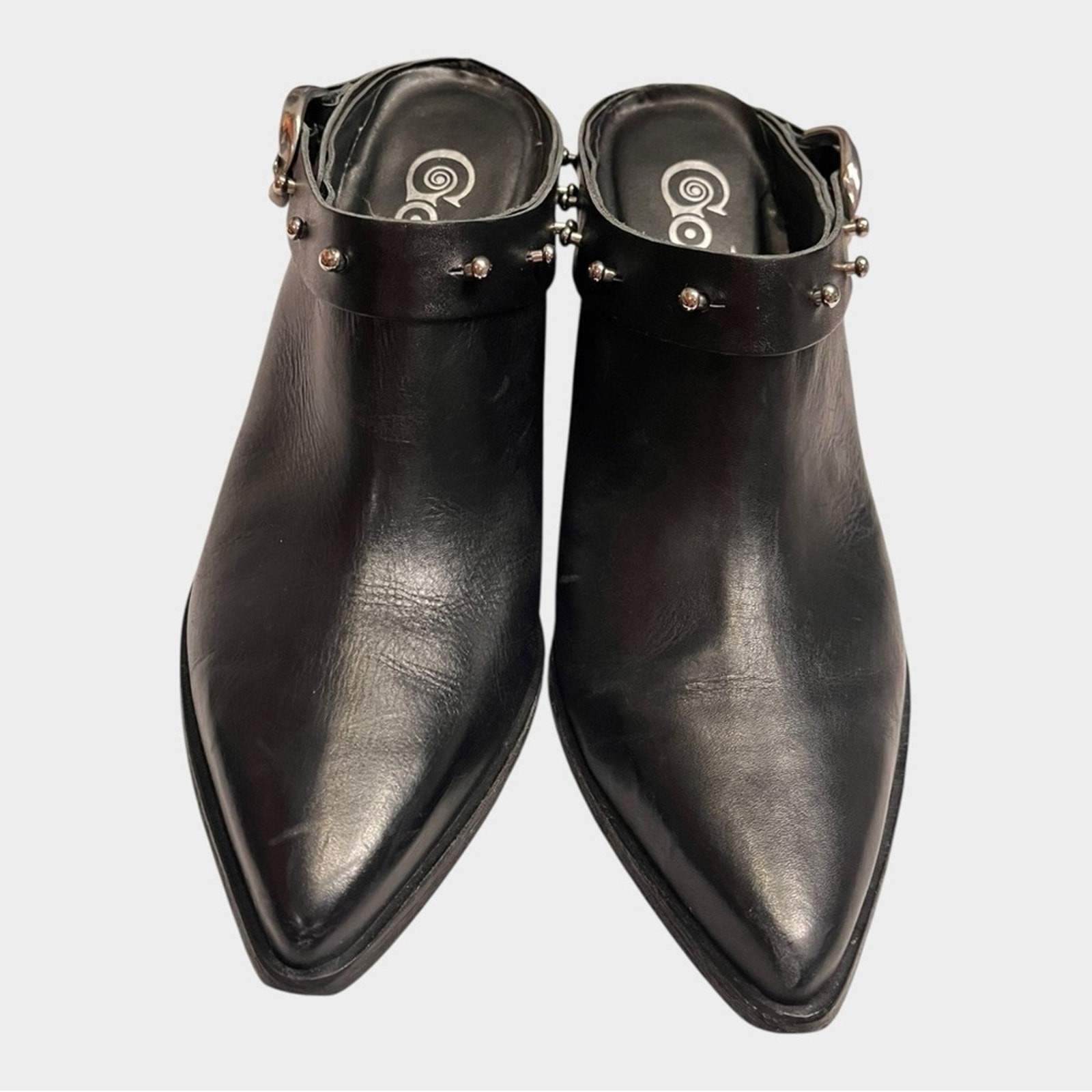 GOLO Woody Noir Black Leather Women’s Shoes Mule Booties Size 9 studded western